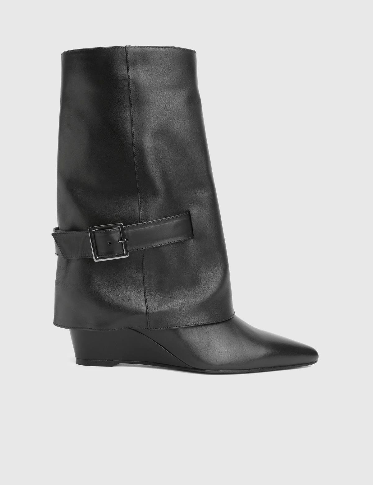 İzerba Black Leather Women's Heeled High Boot