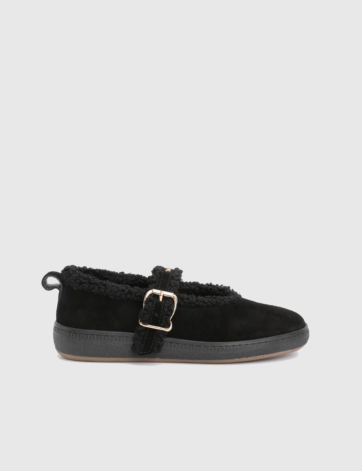 Janice Black Suede Leather Women's Ballerina