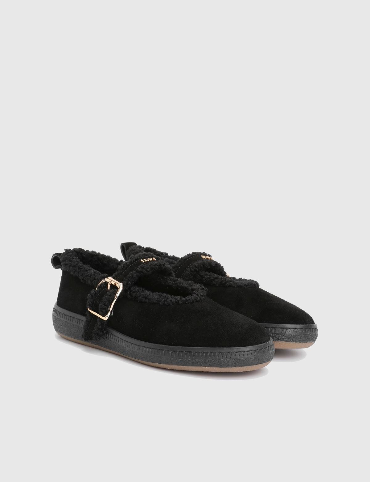 Janice Black Suede Leather Women's Ballerina