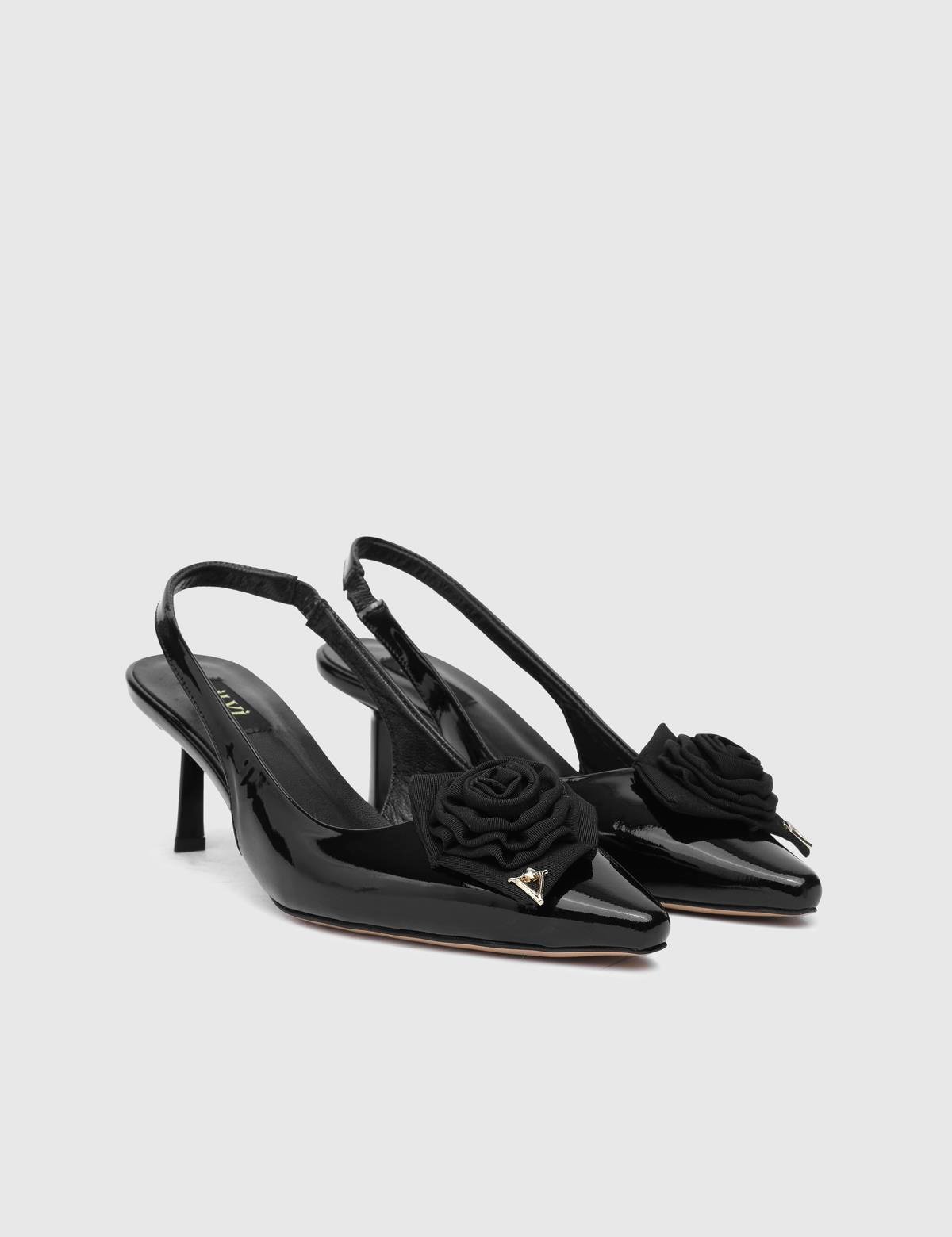 Janiska Black Patent Leather Women's Heeled Sandal