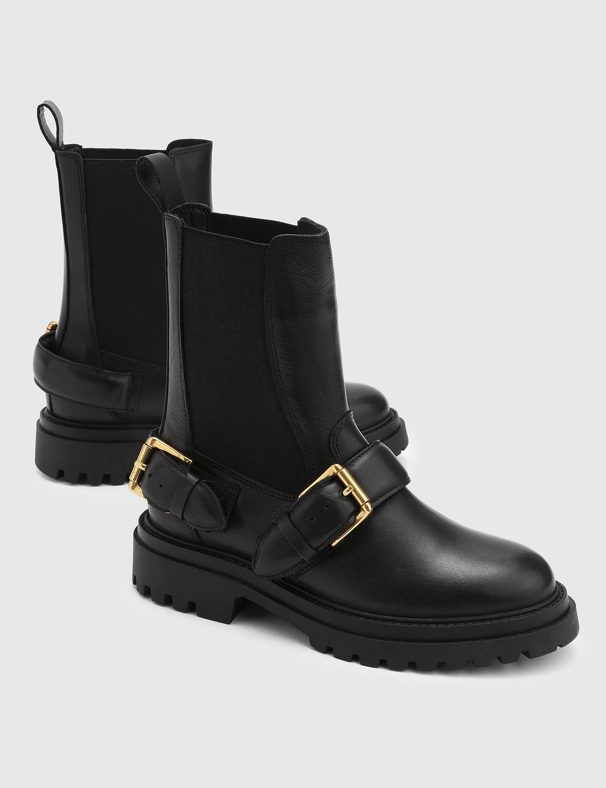 Jimena Black Leather Women's Boot