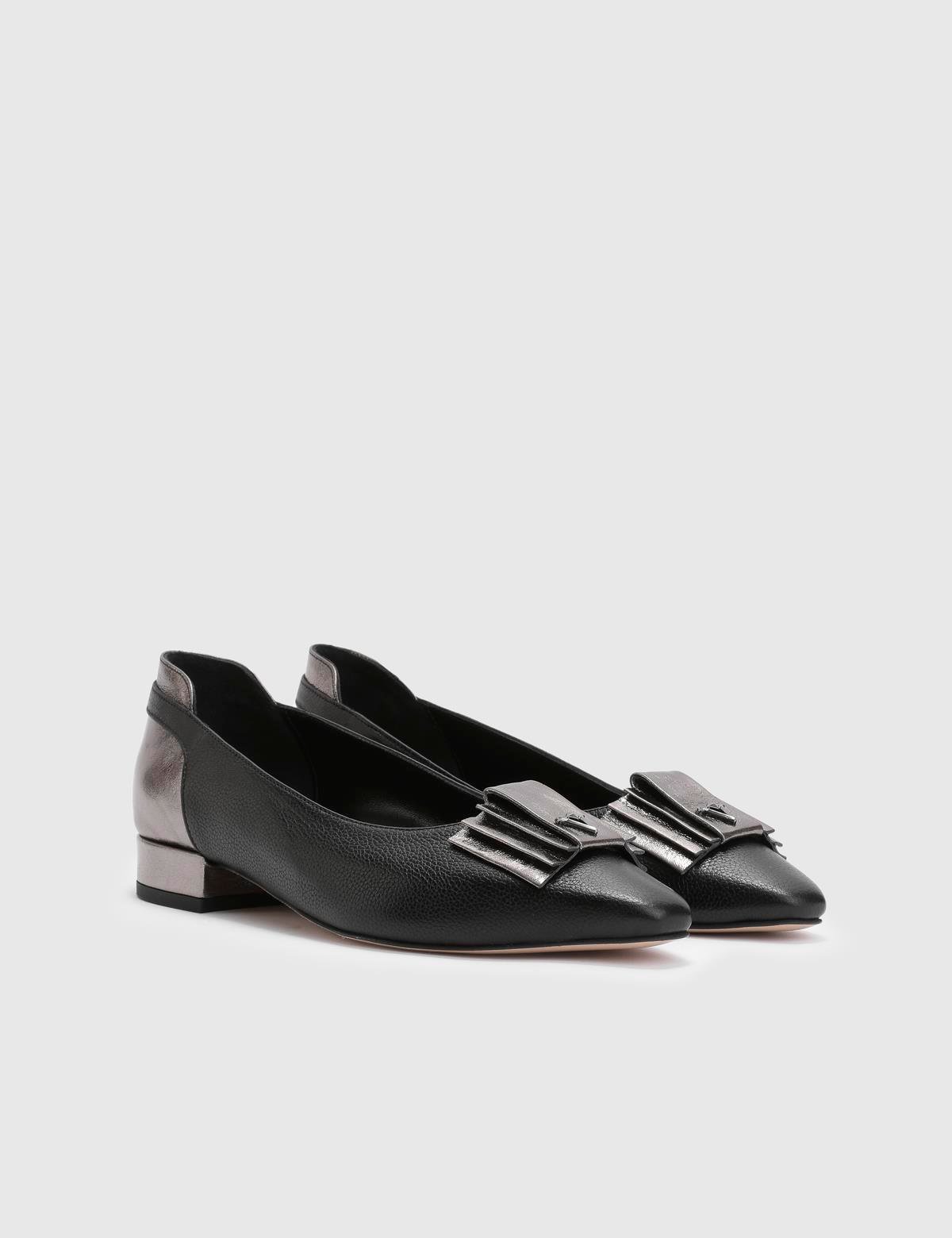 Jobke Black Floater Leather Women's Ballerina