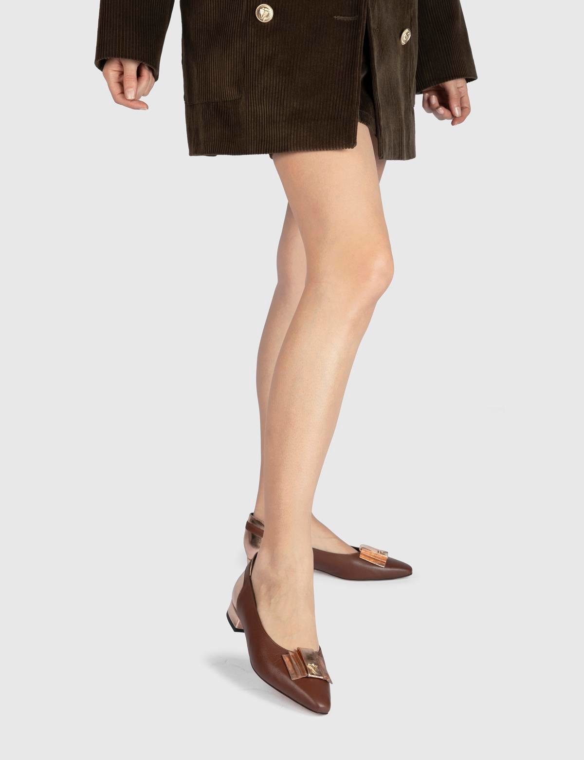 Jobke Saddle Brown Floater Leather Women's Ballerina