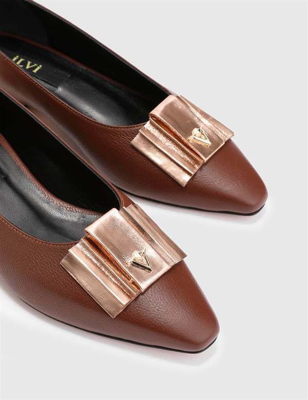 Jobke Saddle Brown Floater Leather Women's Ballerina