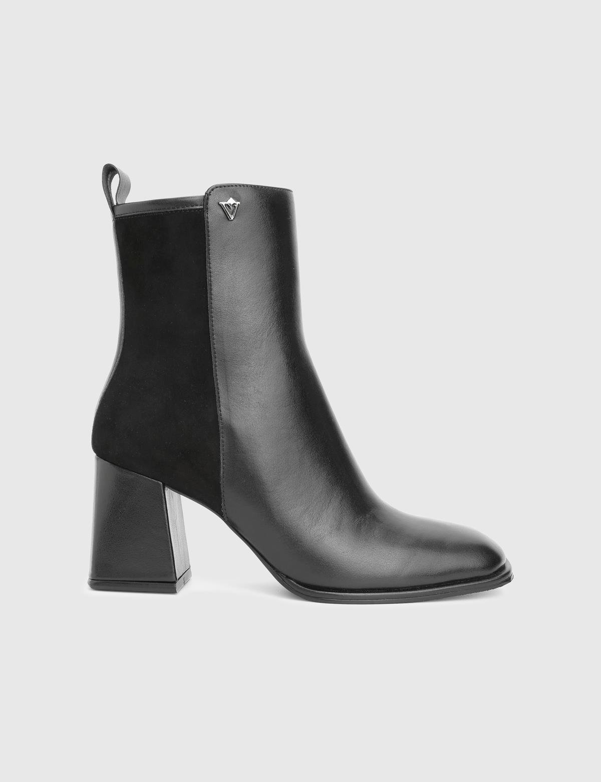 Jona Black Suede Leather Women's Heeled Boot