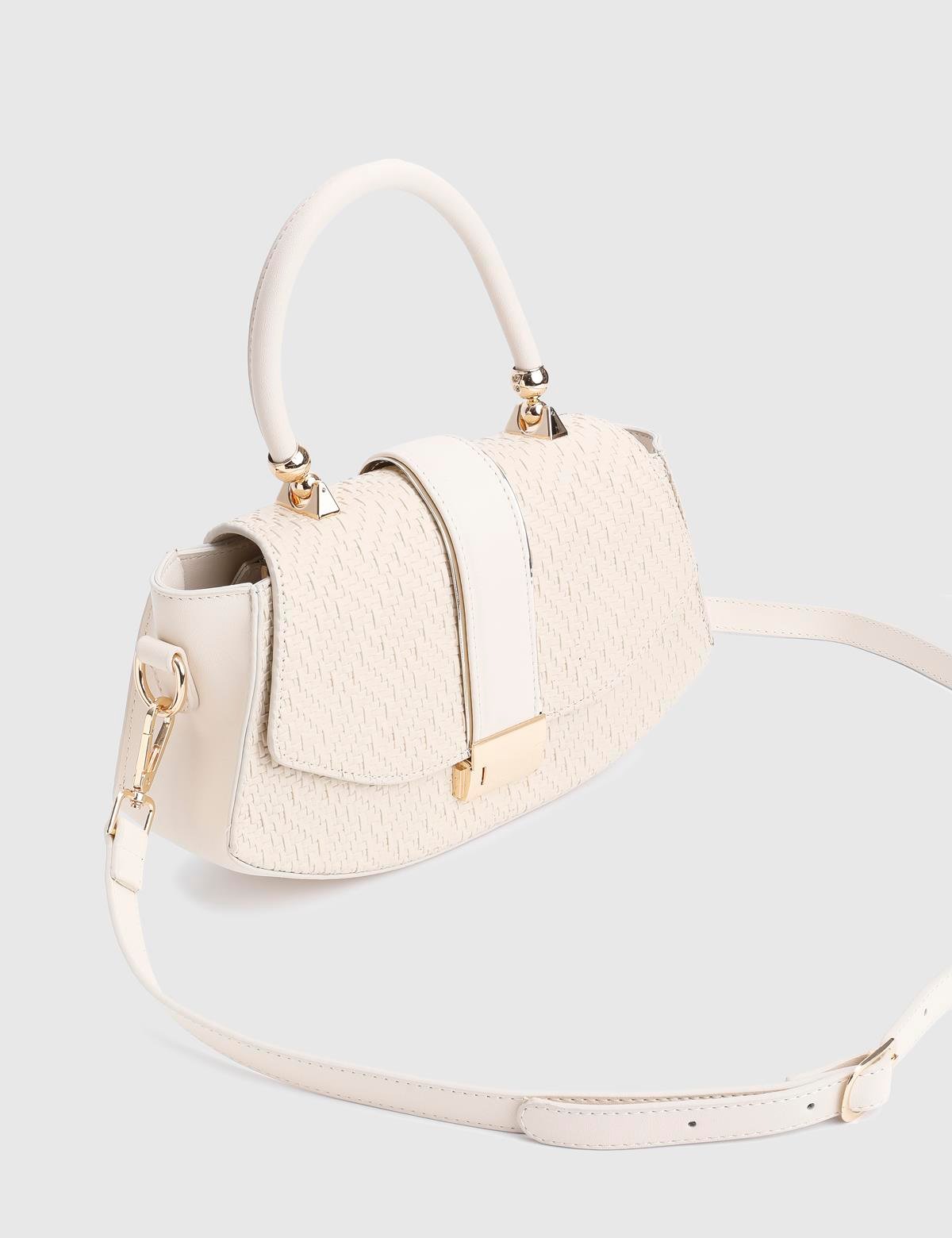 Jorie Cream Women's Handbag with Straw Print