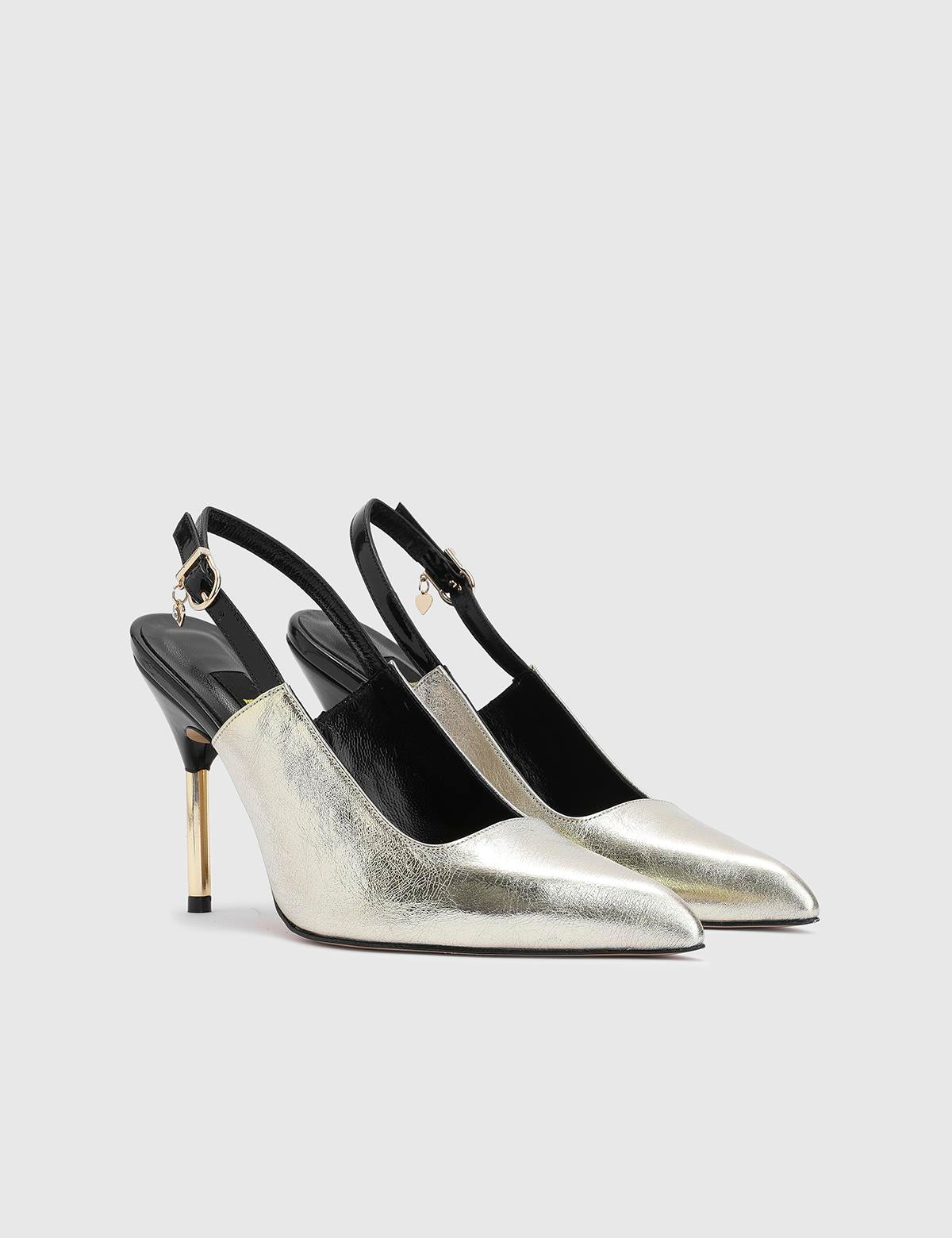 Juhar Gold Leather Women's Heeled Sandal