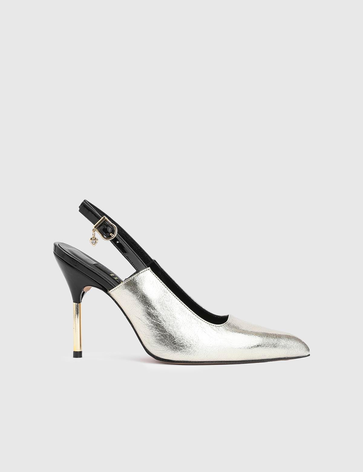 Juhar Gold Leather Women's Heeled Sandal