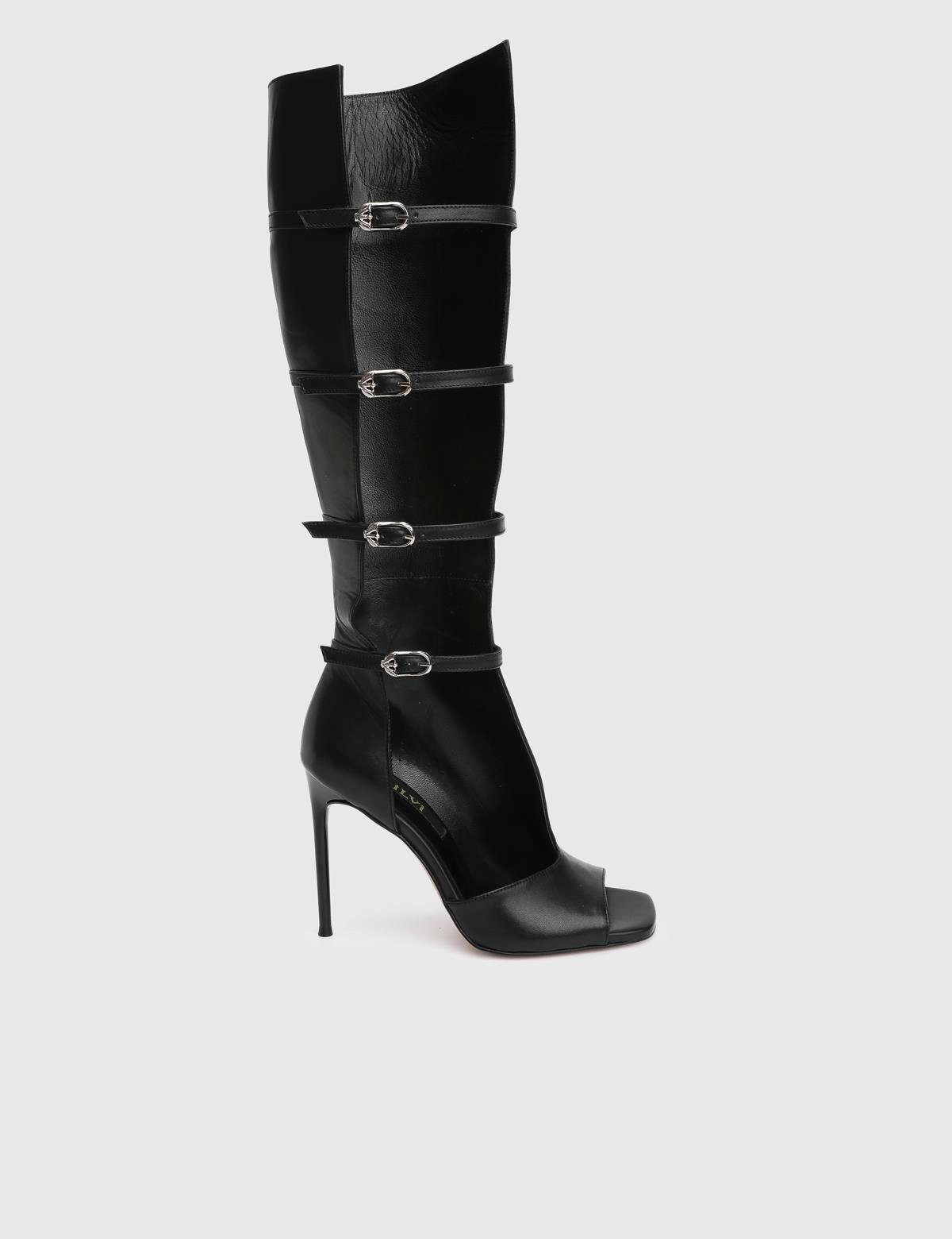 Junee Black Leather Women's Heeled High Boot