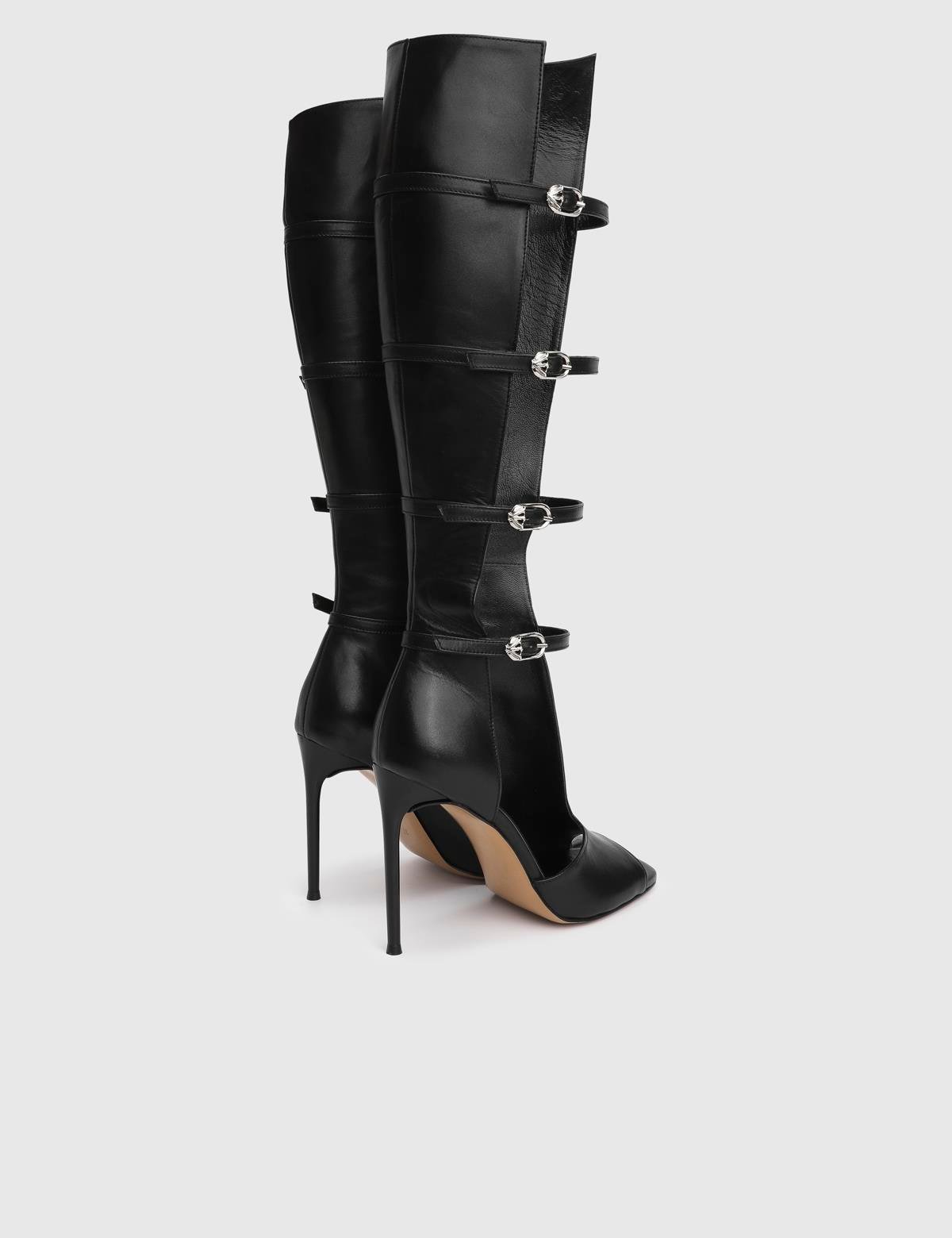 Junee Black Leather Women's Heeled High Boot