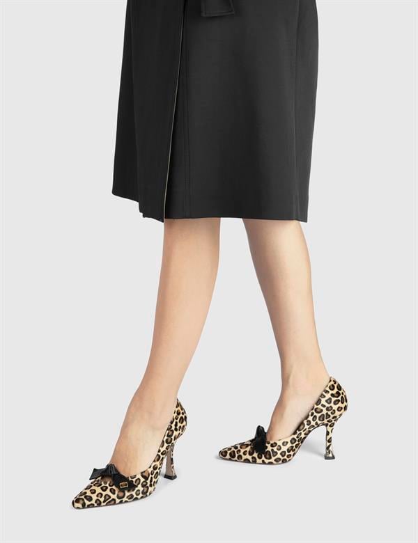 Kacey Leopard Leather Foal Fur Leather Women's Pump