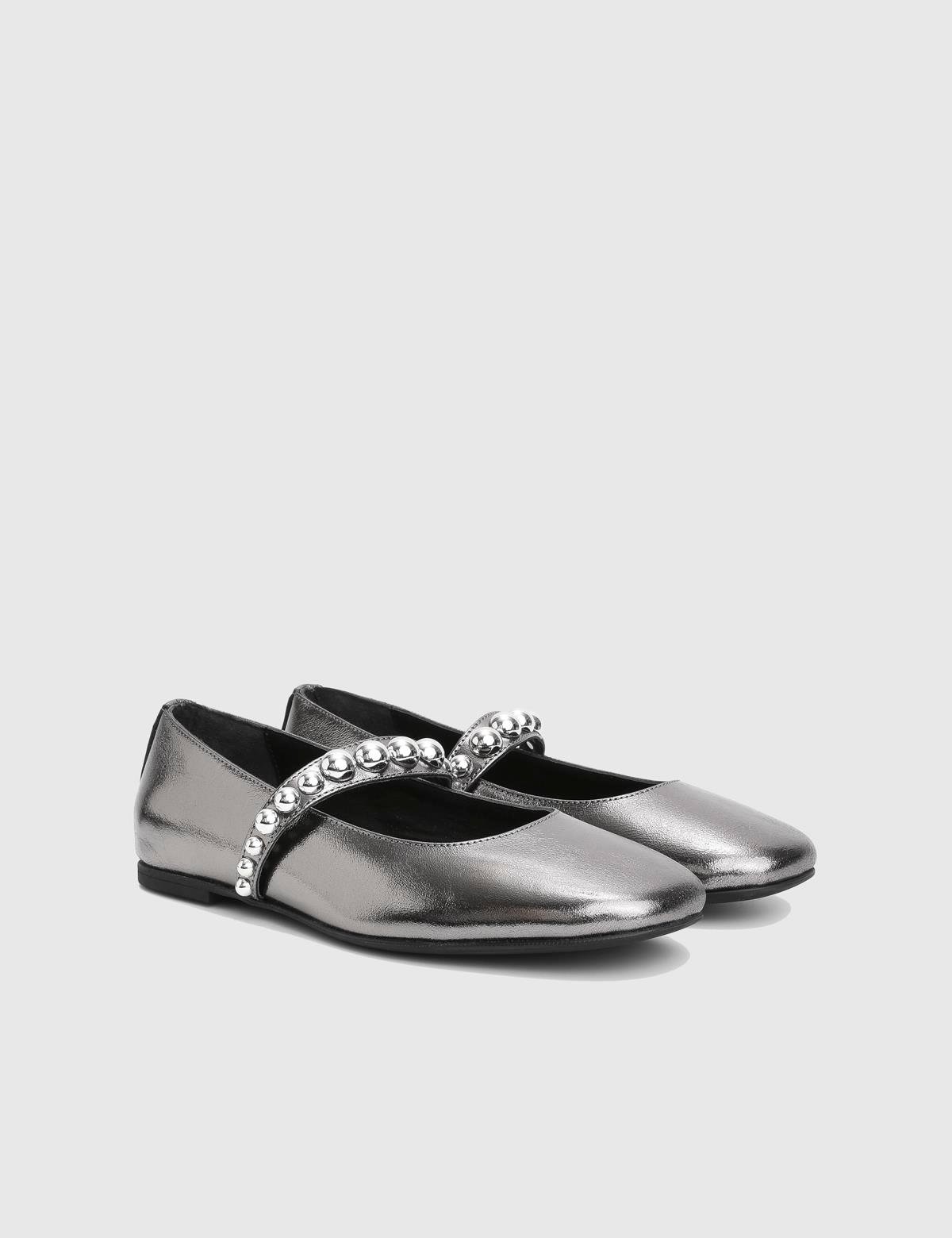 Karmen Anthracite Leather Women's Ballerina