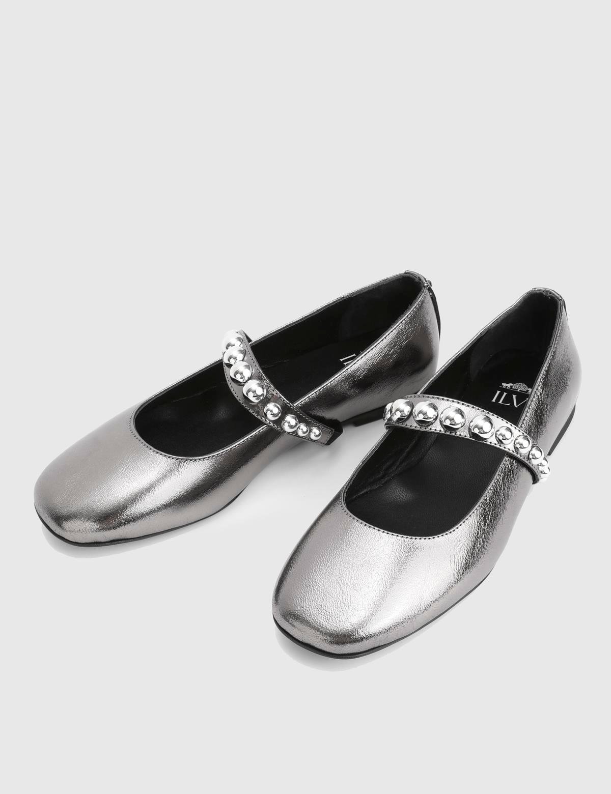 Karmen Anthracite Leather Women's Ballerina