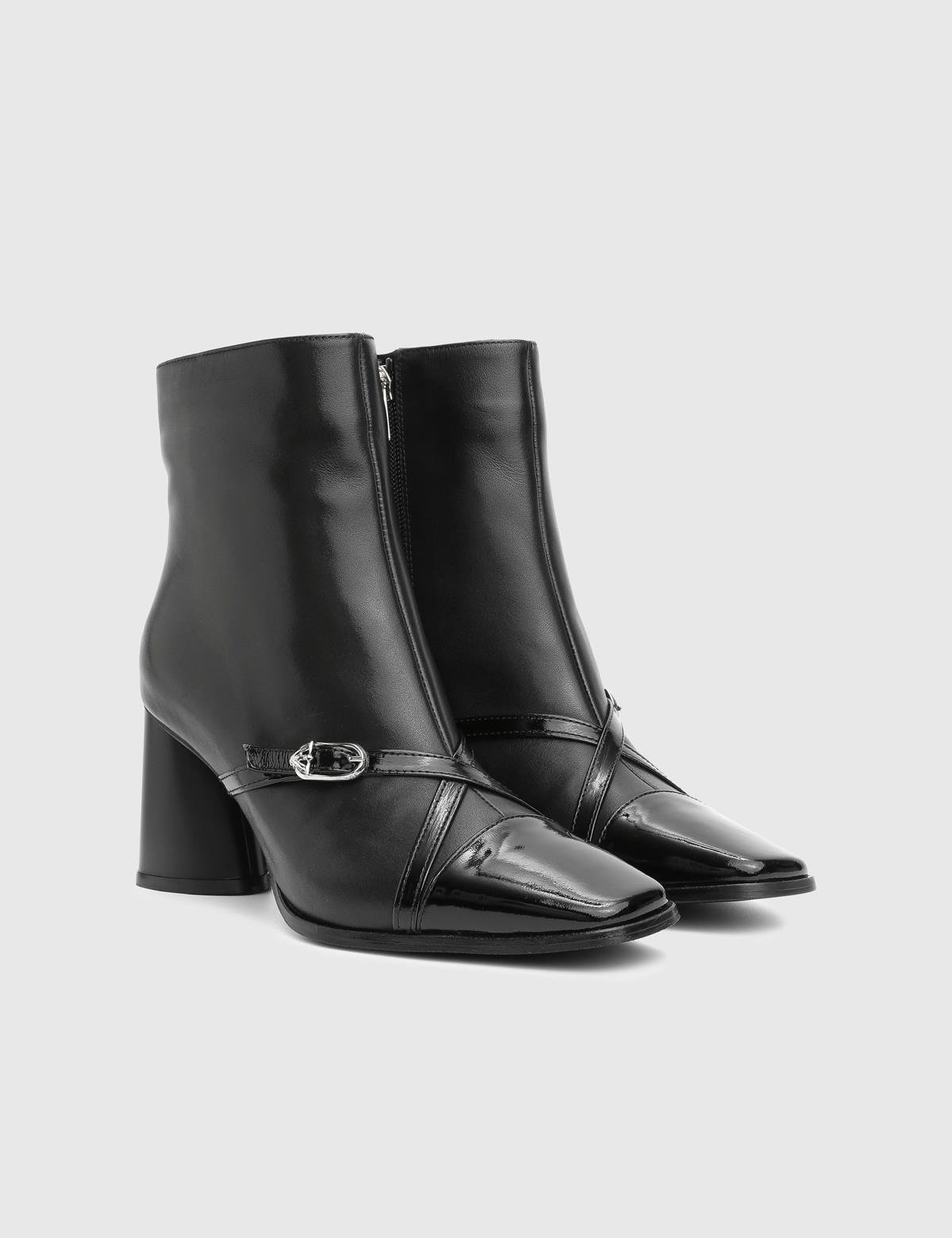 Ketina Black Patent Leather Women's Heeled Boot
