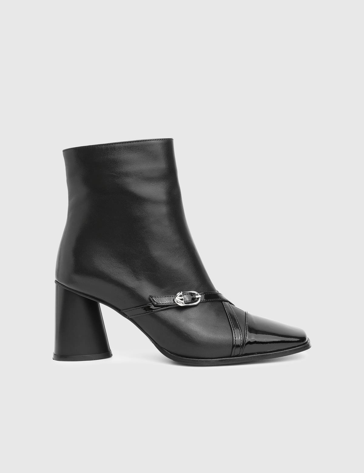 Ketina Black Patent Leather Women's Heeled Boot