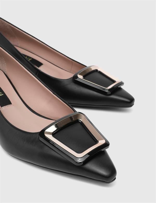 Kinga Black Leather Women's Pump