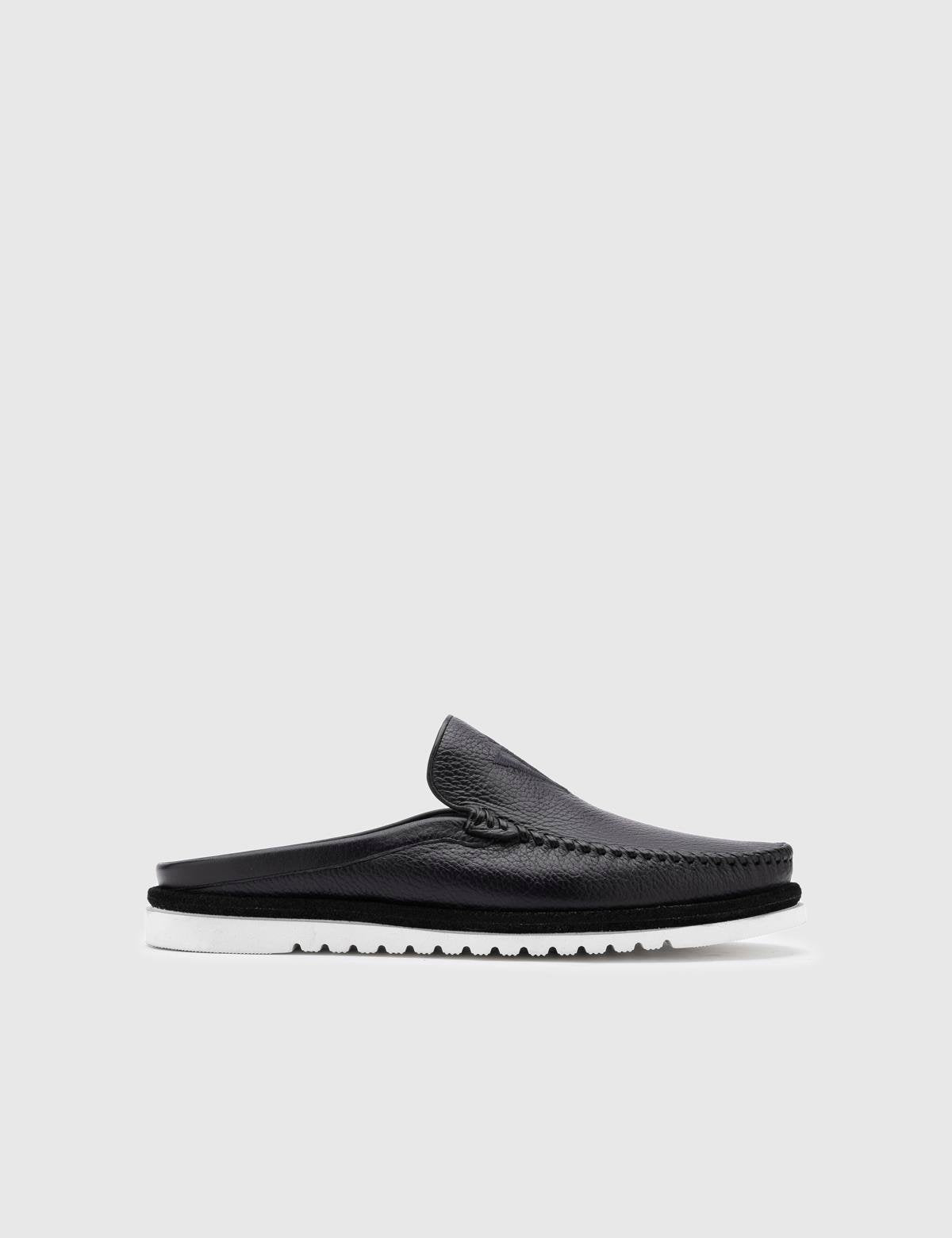 Konsa Navy Blue Floater Leather Men's Slipper Mule