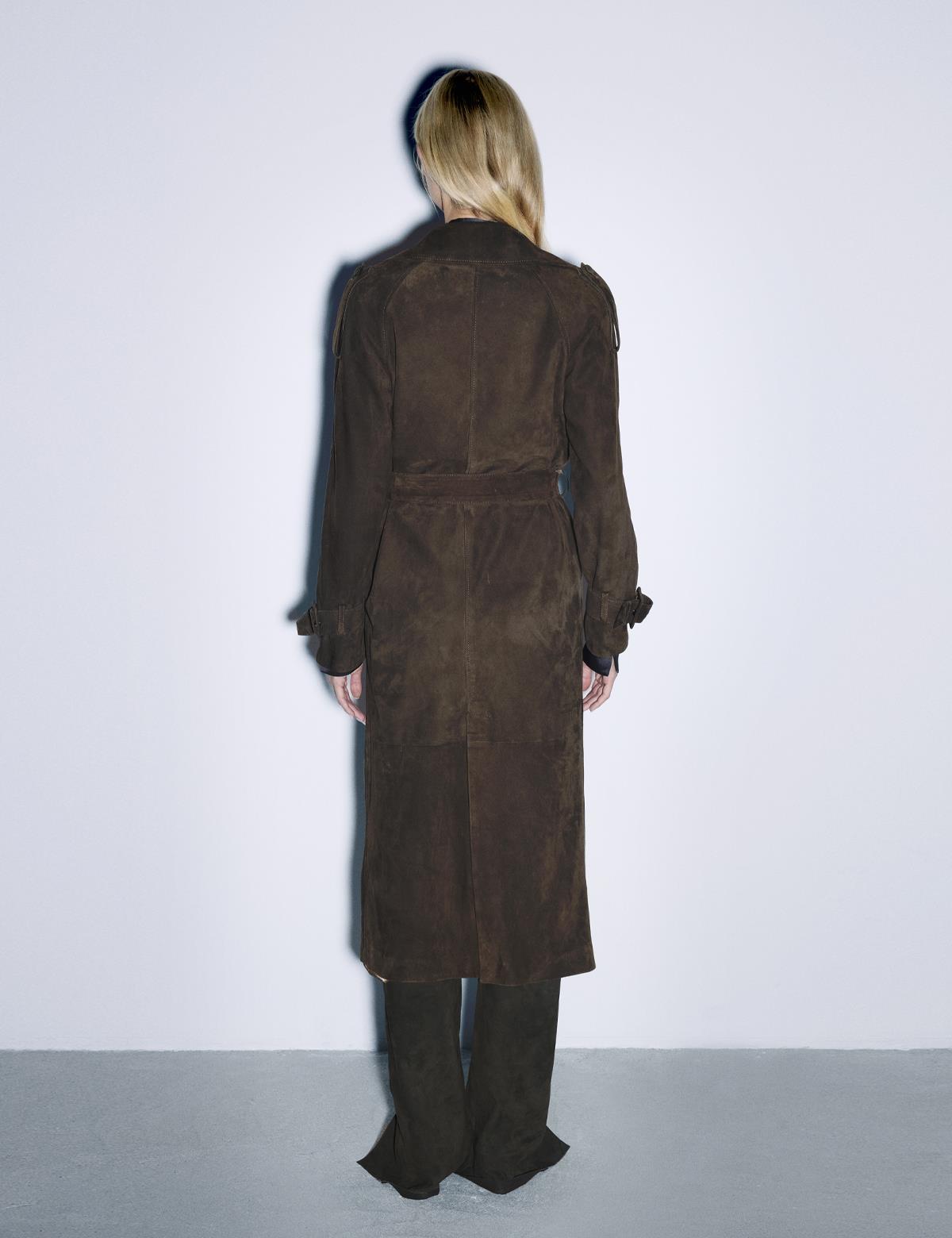 Kristi Khaki Suede Women's Leather Trench Coat