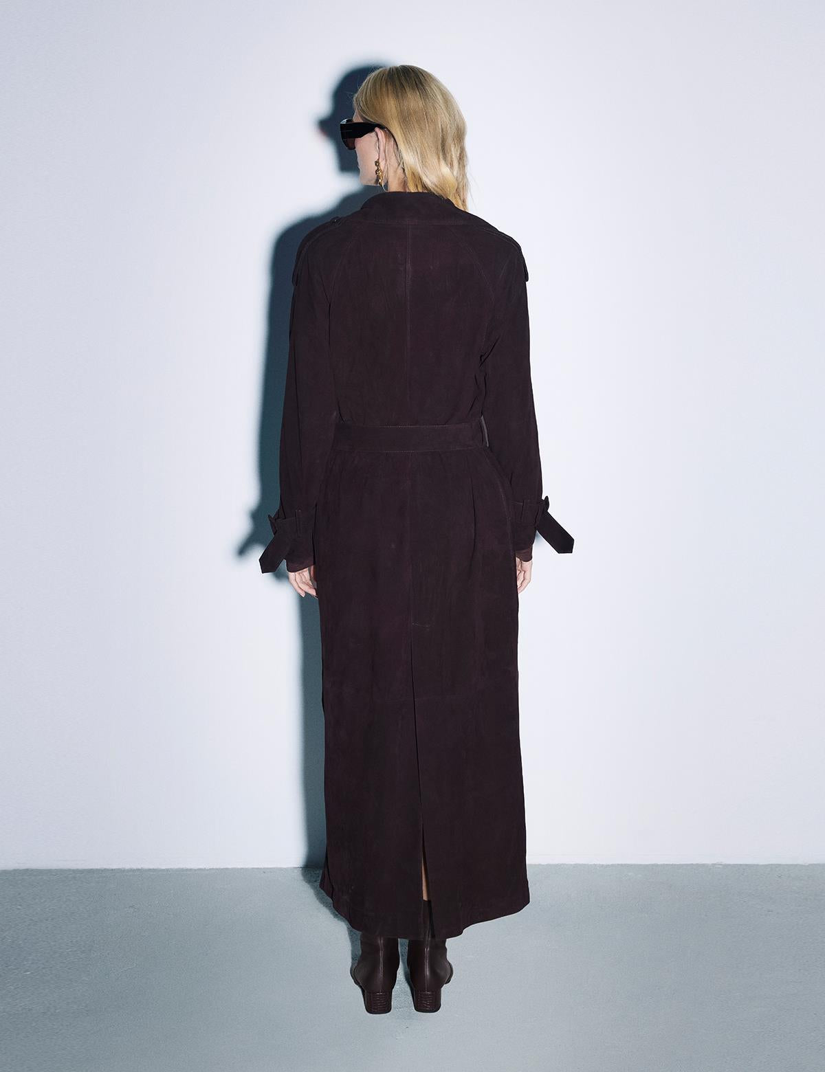 Kristi Purple Suede Women's Leather Trench Coat