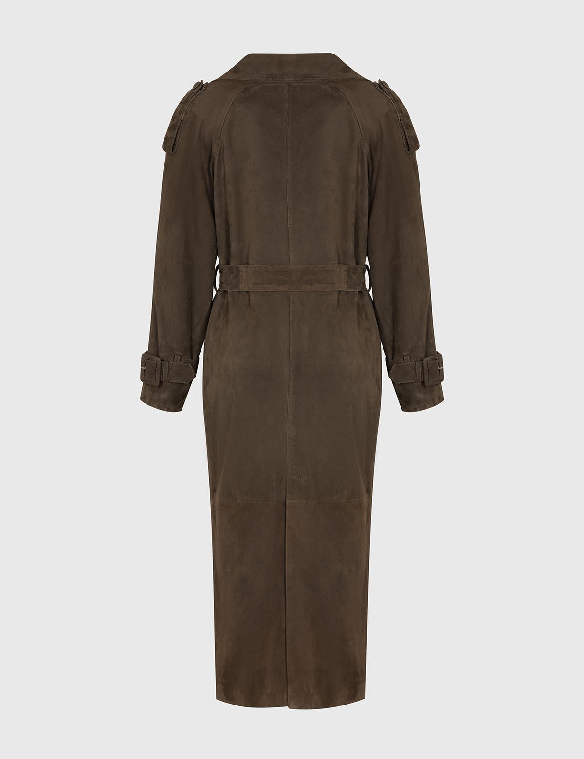 Kristi Khaki Suede Women's Leather Trench Coat