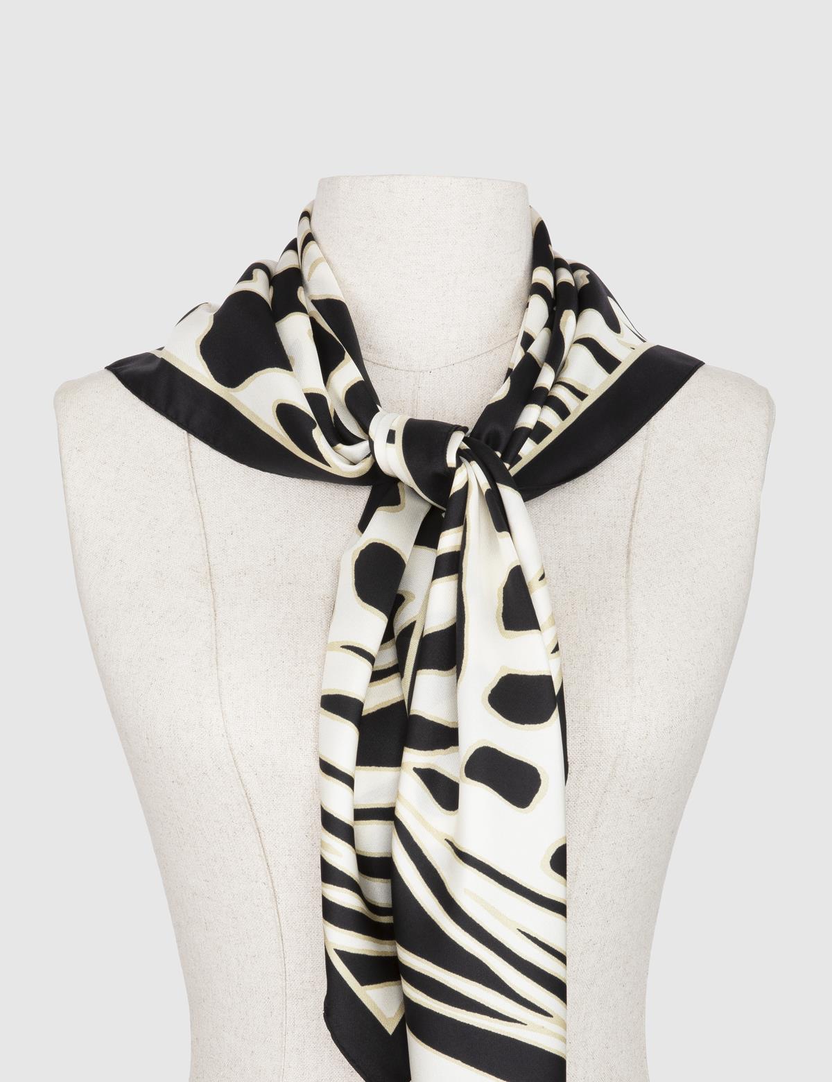 Labio Black-Beige Silk Twill Women's Scarf