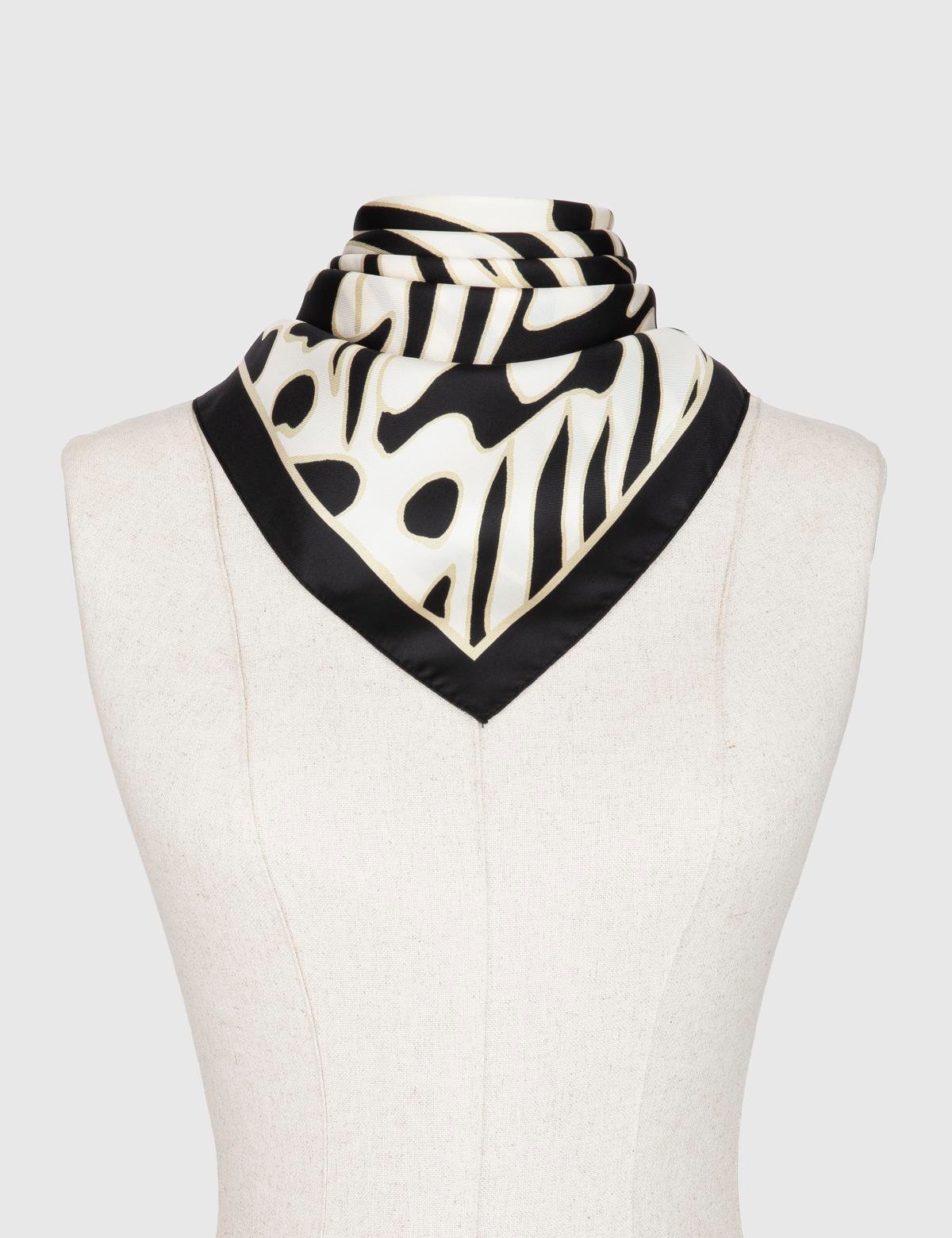 Labio Black-Beige Silk Twill Women's Scarf