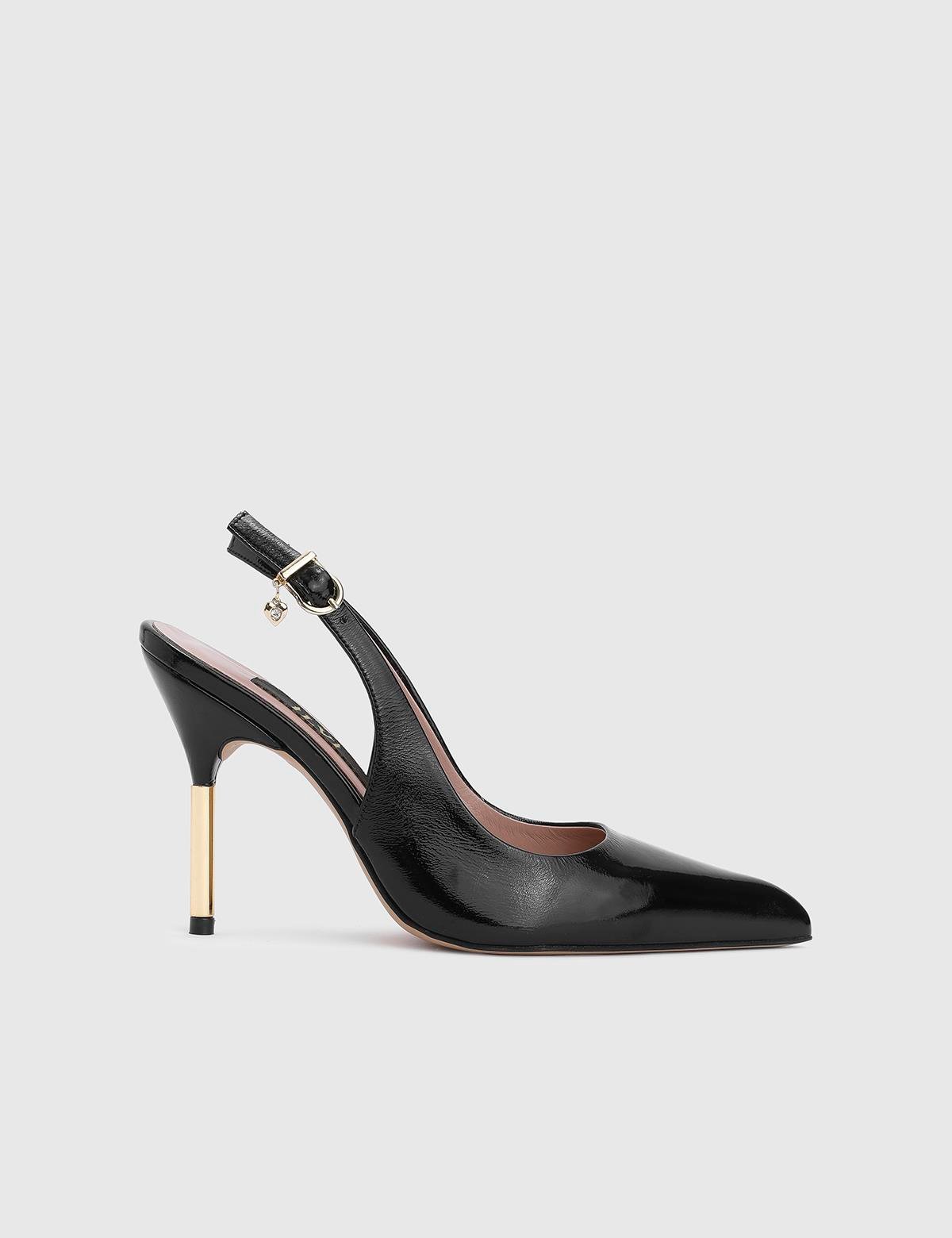 Lamprini Black Patent Leather Women's Heeled Sandal