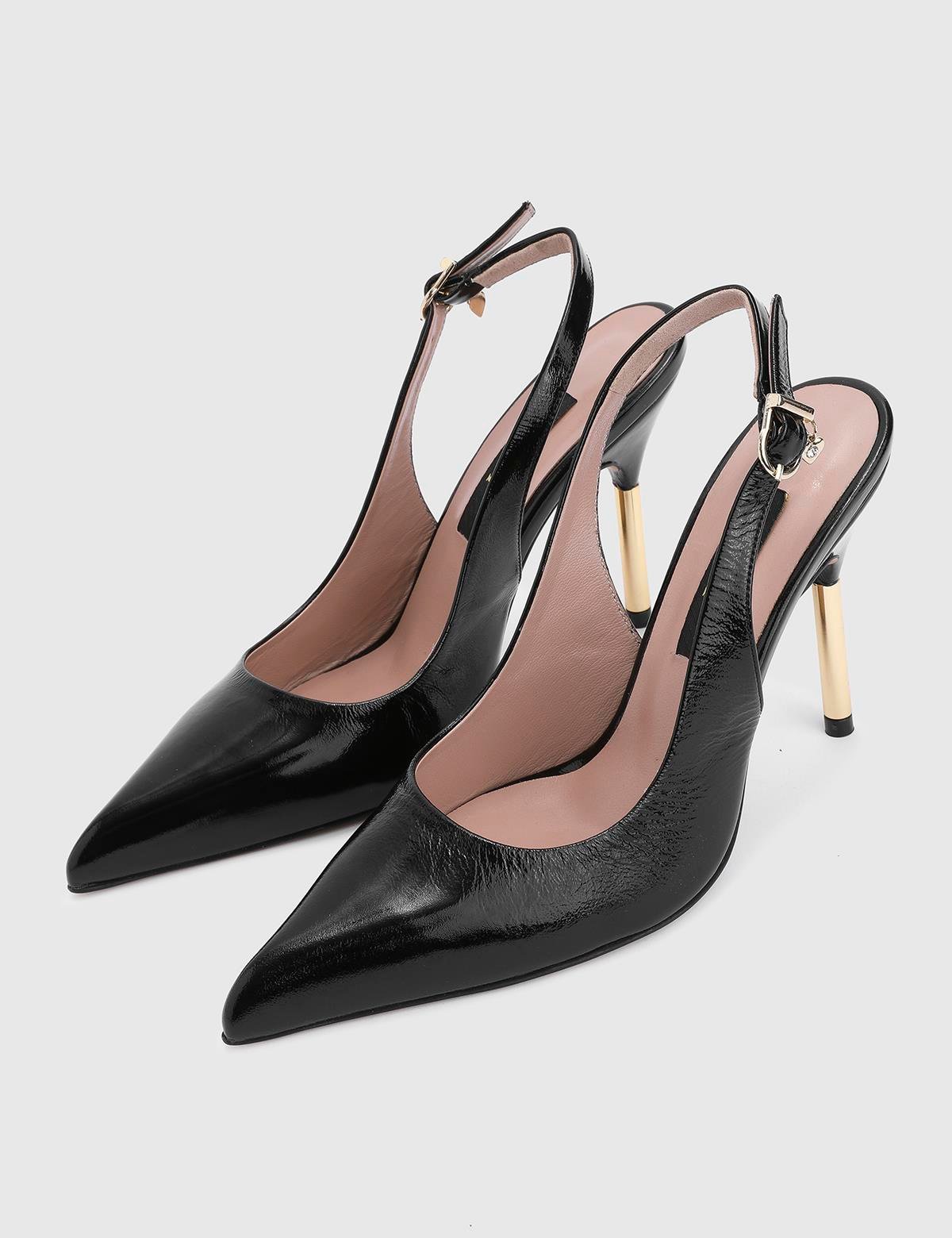 Lamprini Black Patent Leather Women's Heeled Sandal