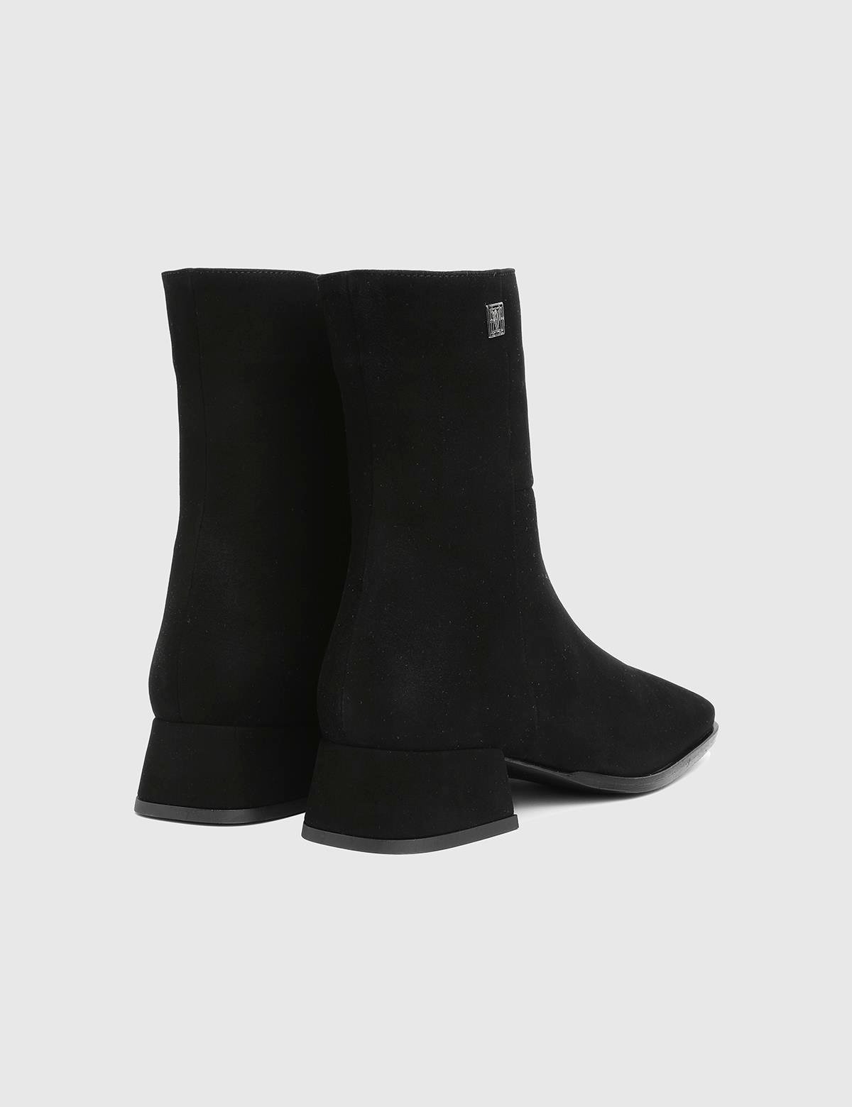 Leila Black Suede Leather Women's Heeled Boot