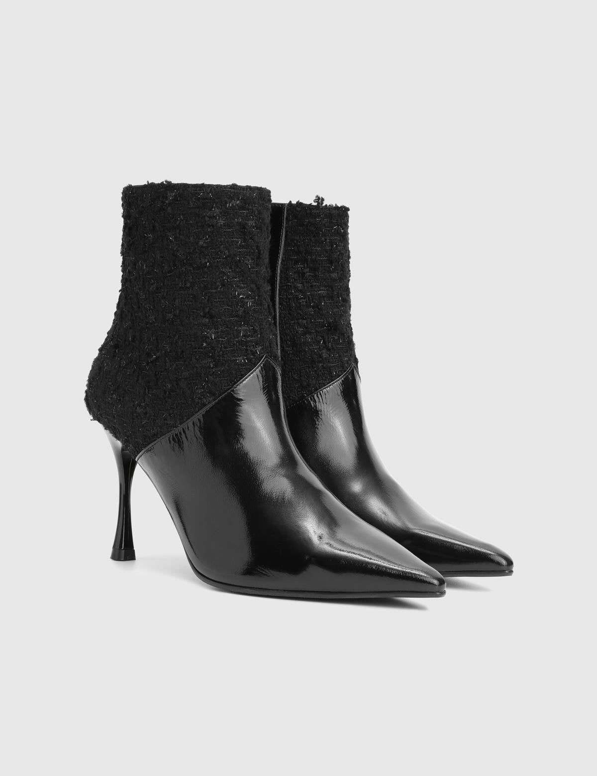Lenike Black Patent Leather Tweed Women's Heeled Boot