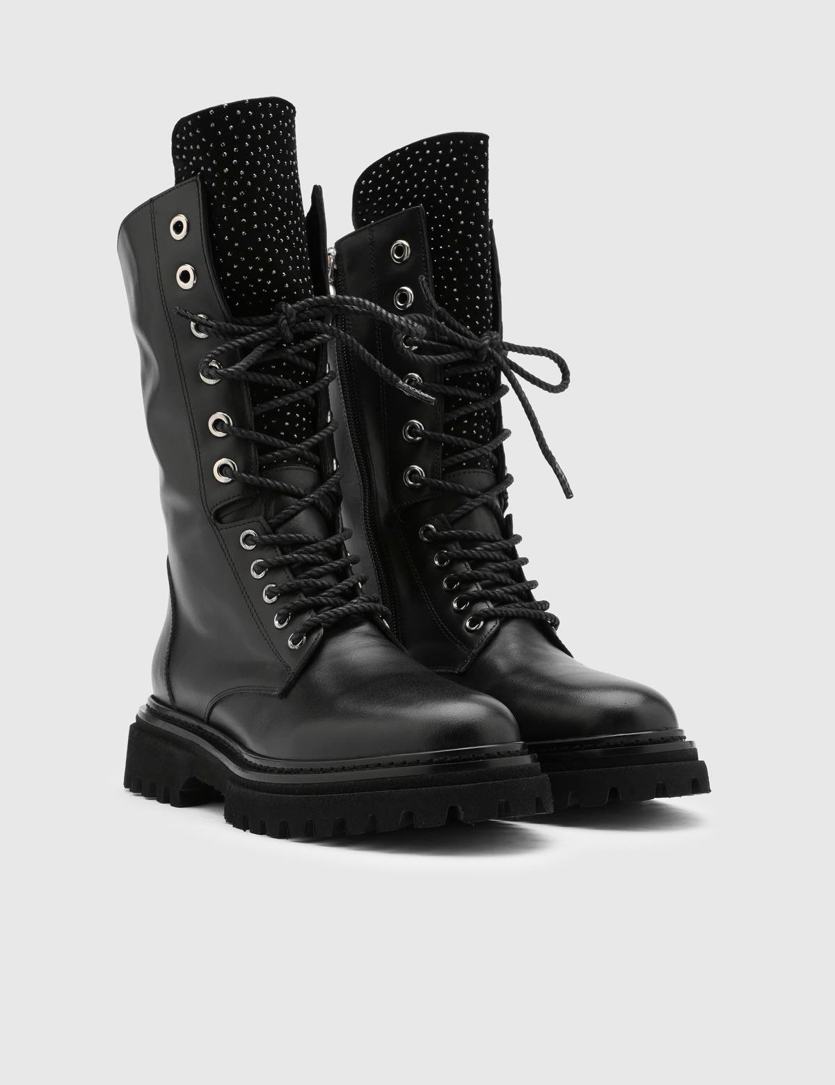 Lexi Black Suede Leather Women's Boot with Stones