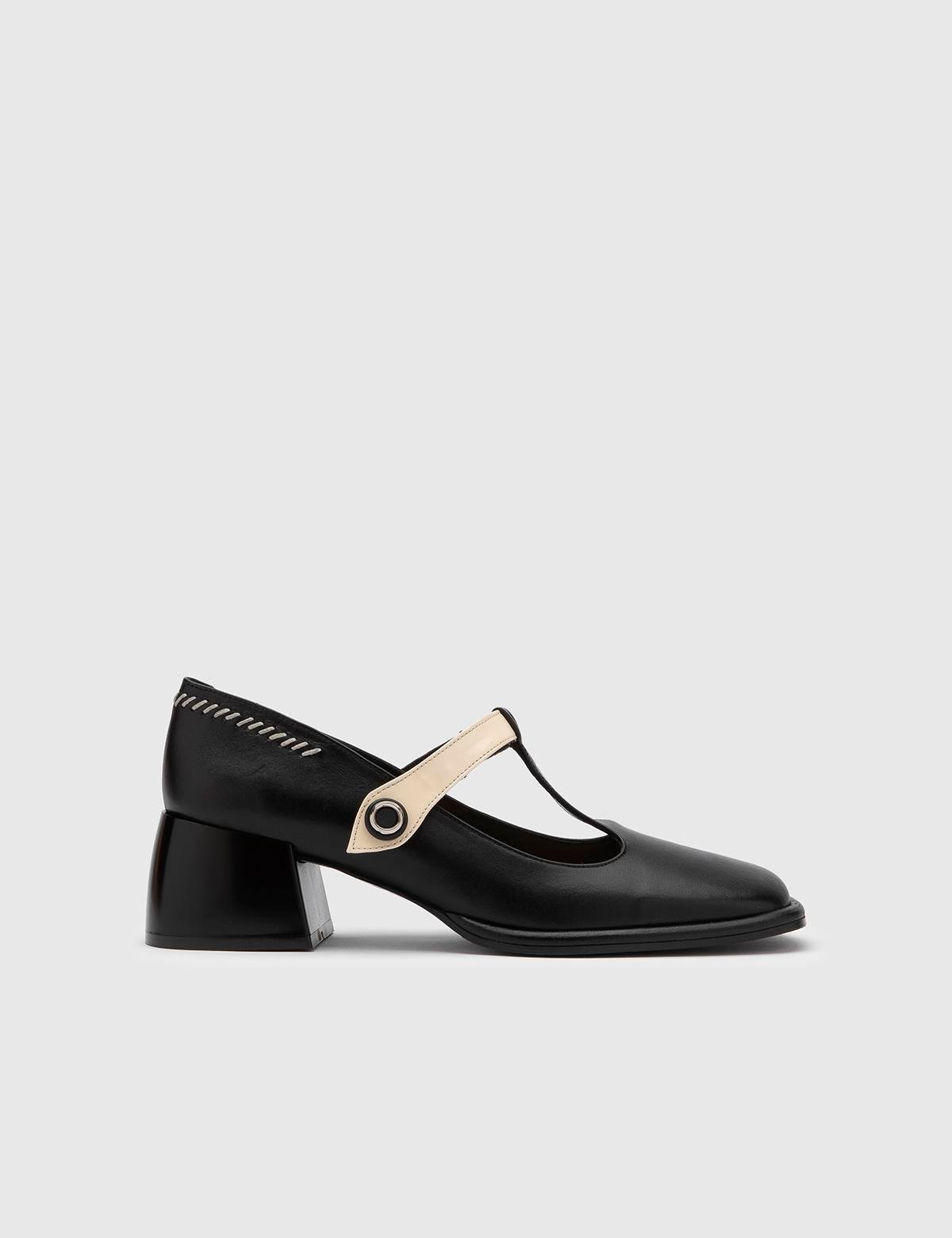 Lınn Black-Beige Leather Women's Pump