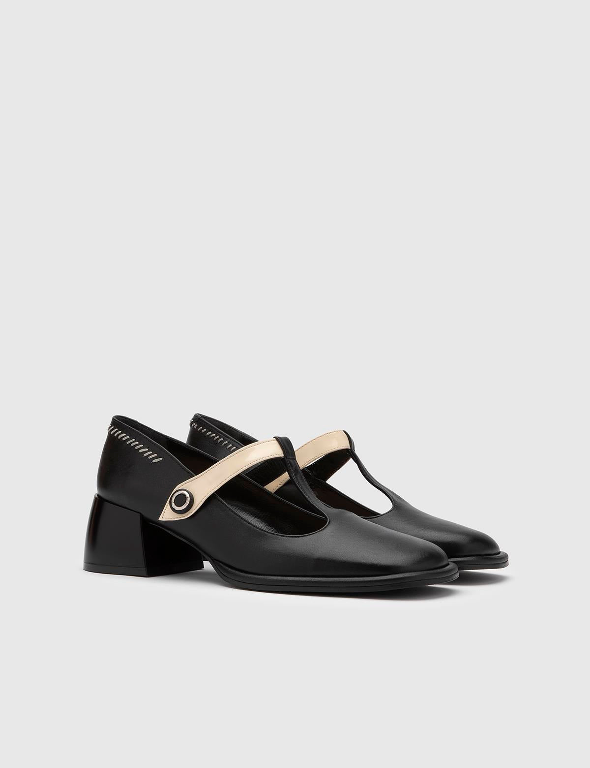 Lınn Black-Beige Leather Women's Pump