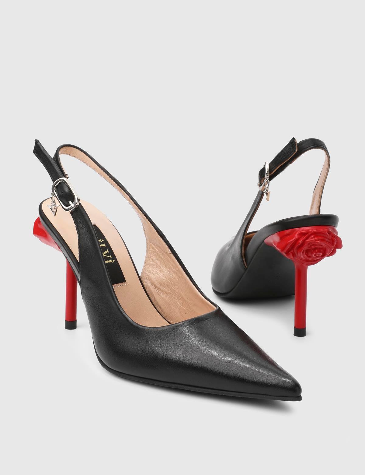 Lippman Black Leather Women's Heeled Sandal