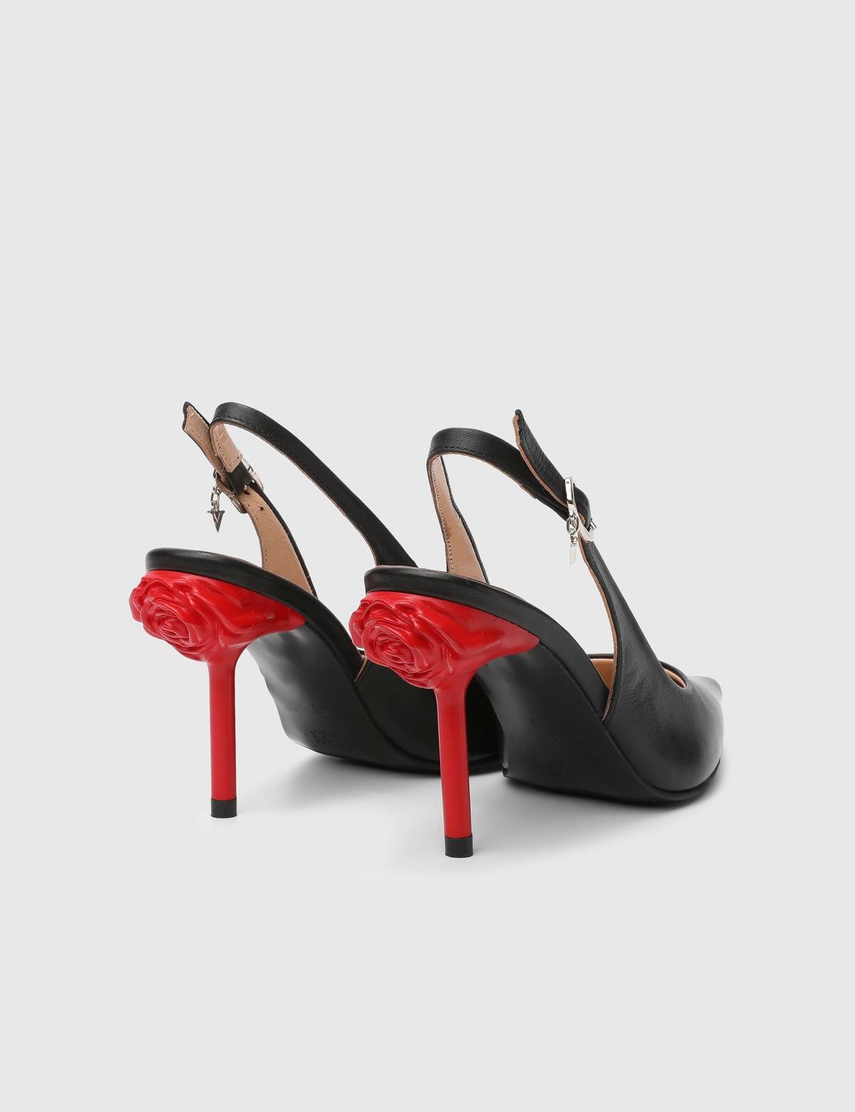 Lippman Black Leather Women's Heeled Sandal