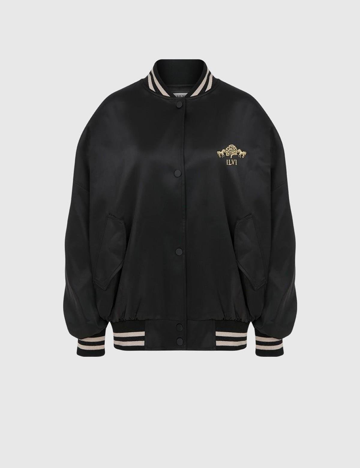 Marinda Black Satin Women's Bomber Jacket