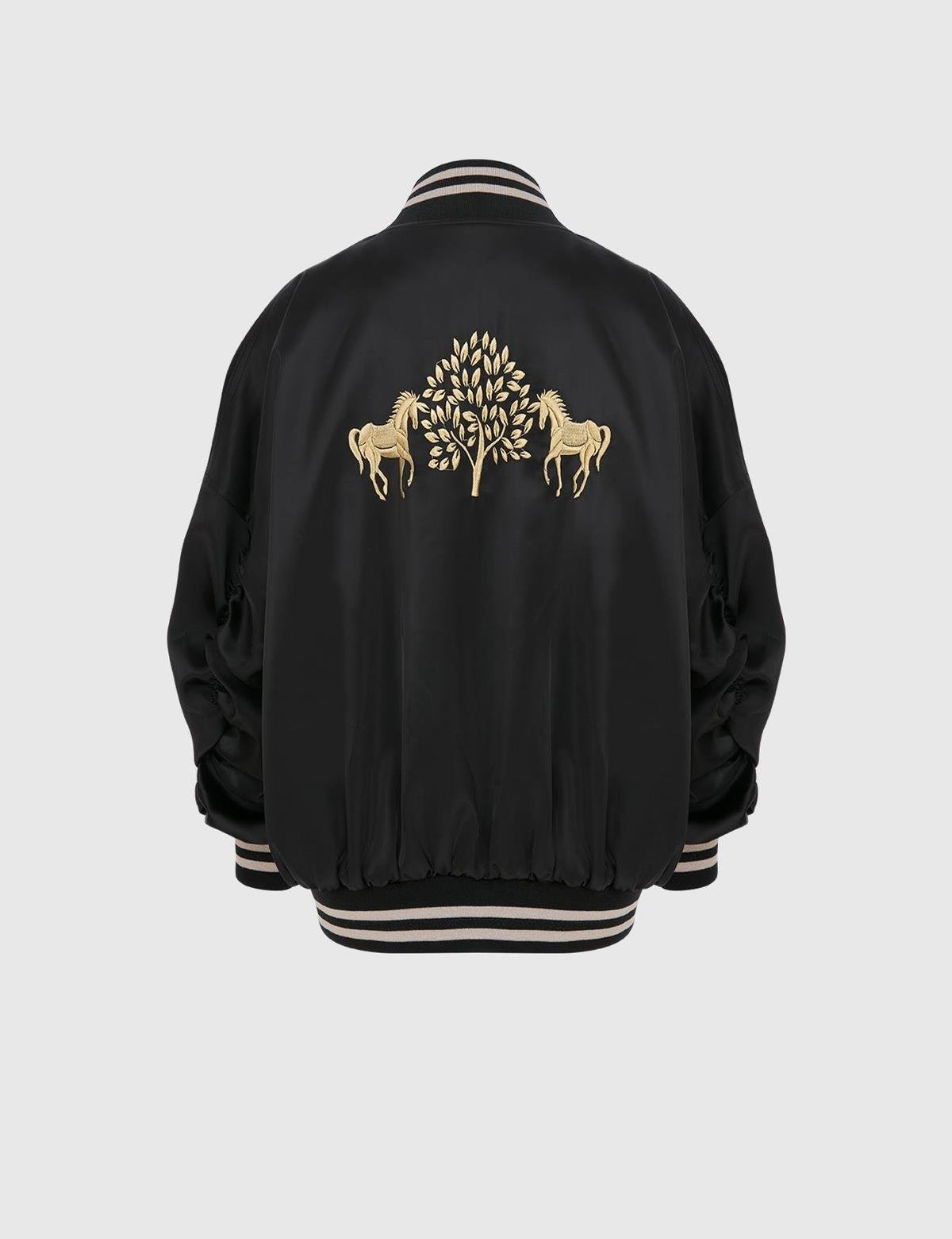 Marinda Black Satin Women's Bomber Jacket