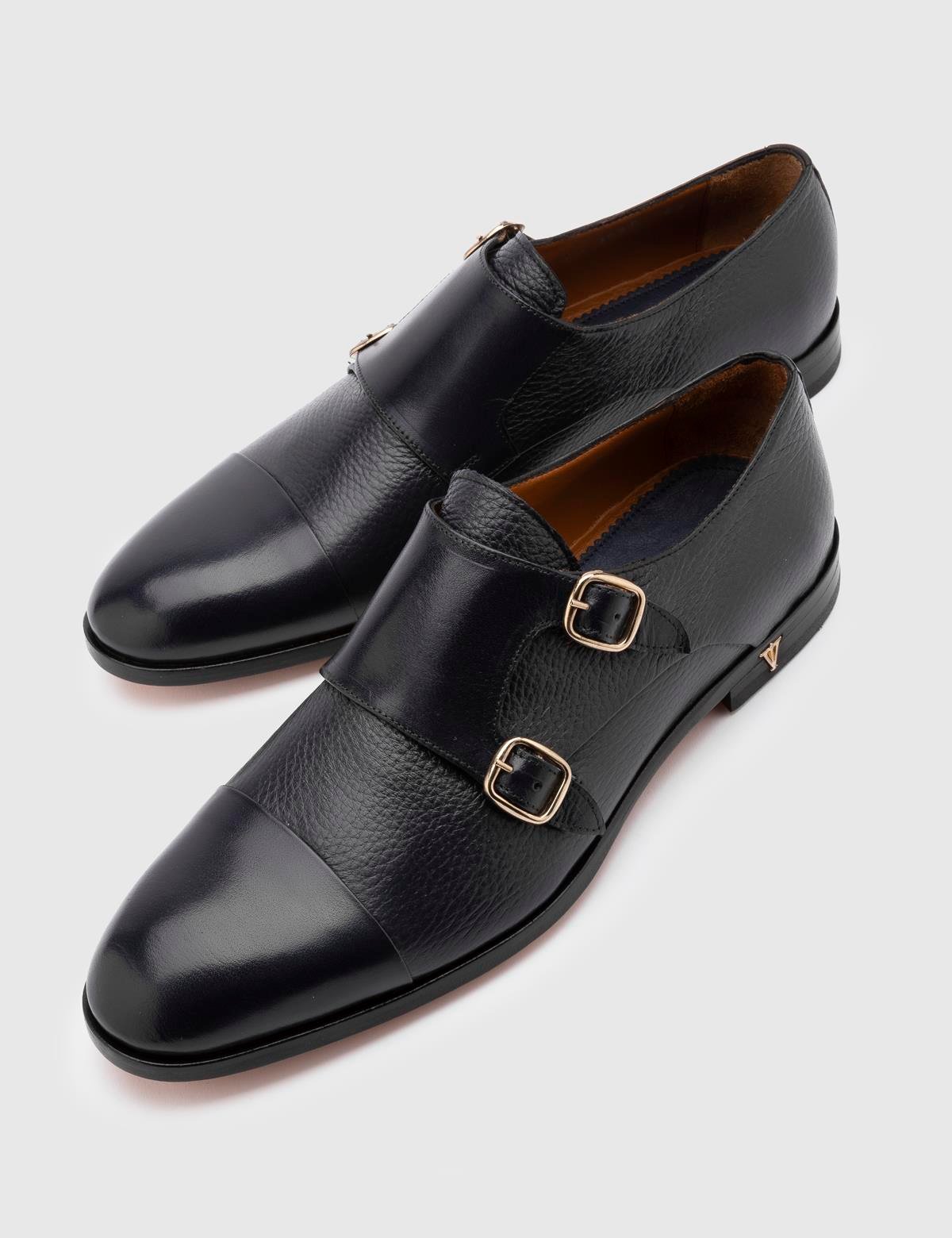 Mauri Navy Blue Buffalo-Deer Leather Men's Monk Shoe