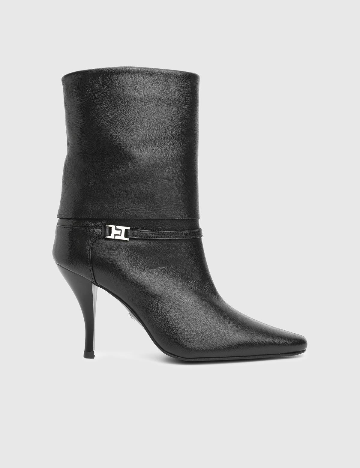 Melinda Black Leather Women's Heeled Boot
