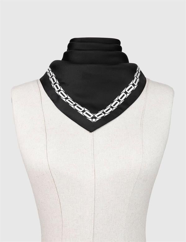 Mersa White Black Silk Twill Women's Scarf