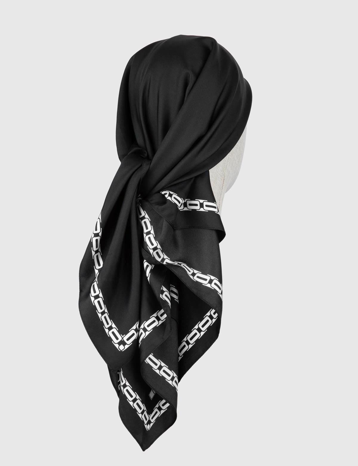 Mersa White Black Silk Twill Women's Scarf