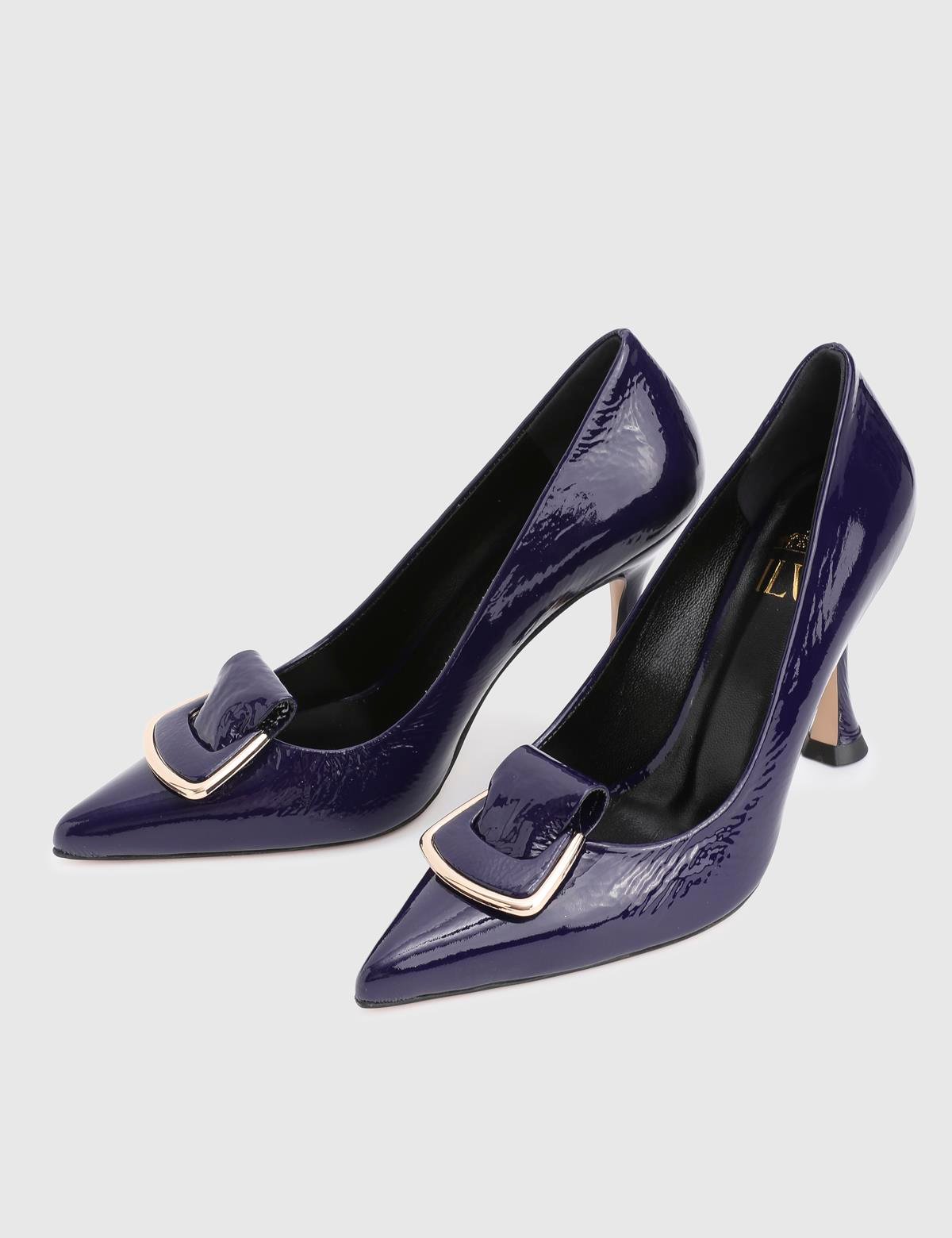 Minda Navy Blue Wrinkled Patent Leather Women's Pump