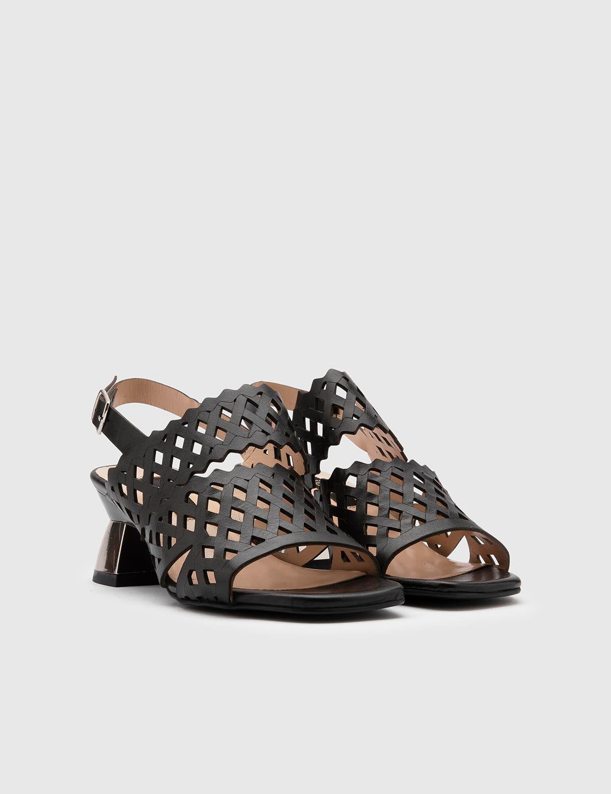 Morilla Black Leather Women's Heeled Sandal