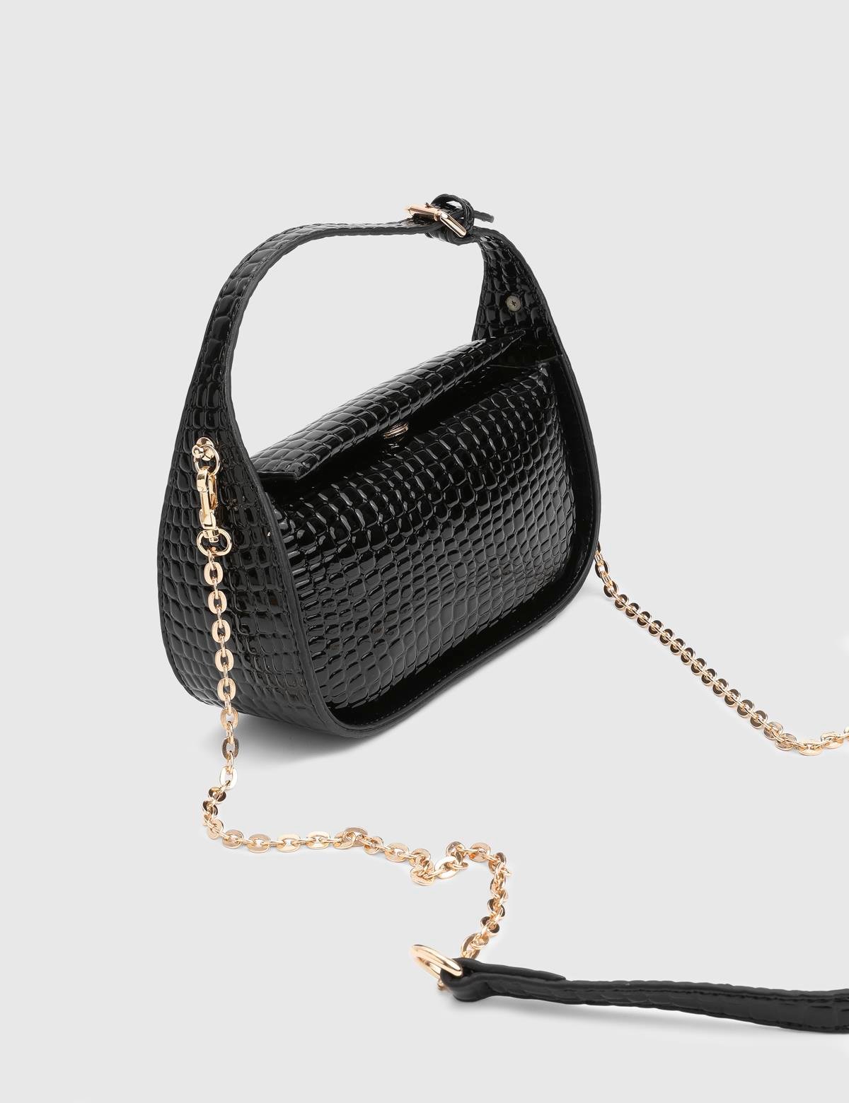 Morina Glossy Black Crocodile Women's Handbag