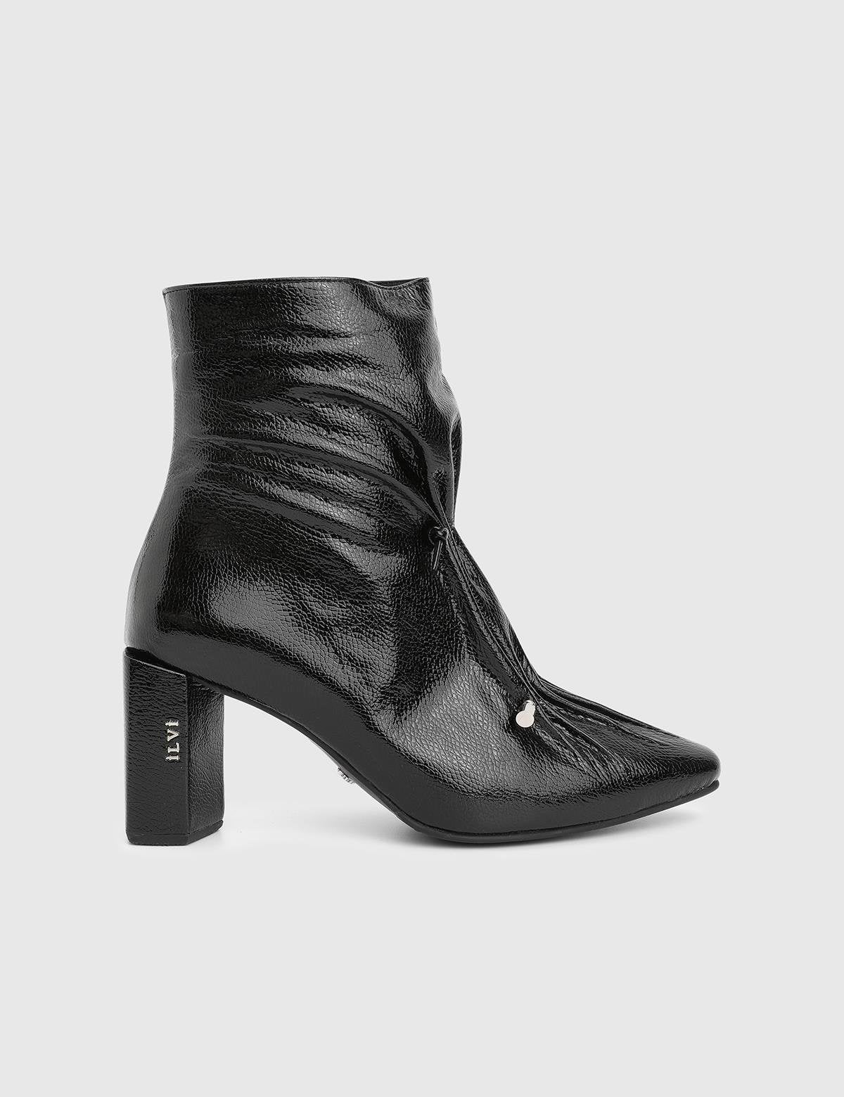 Moxy Black Wrinkled Patent Leather Women's Heeled Boot