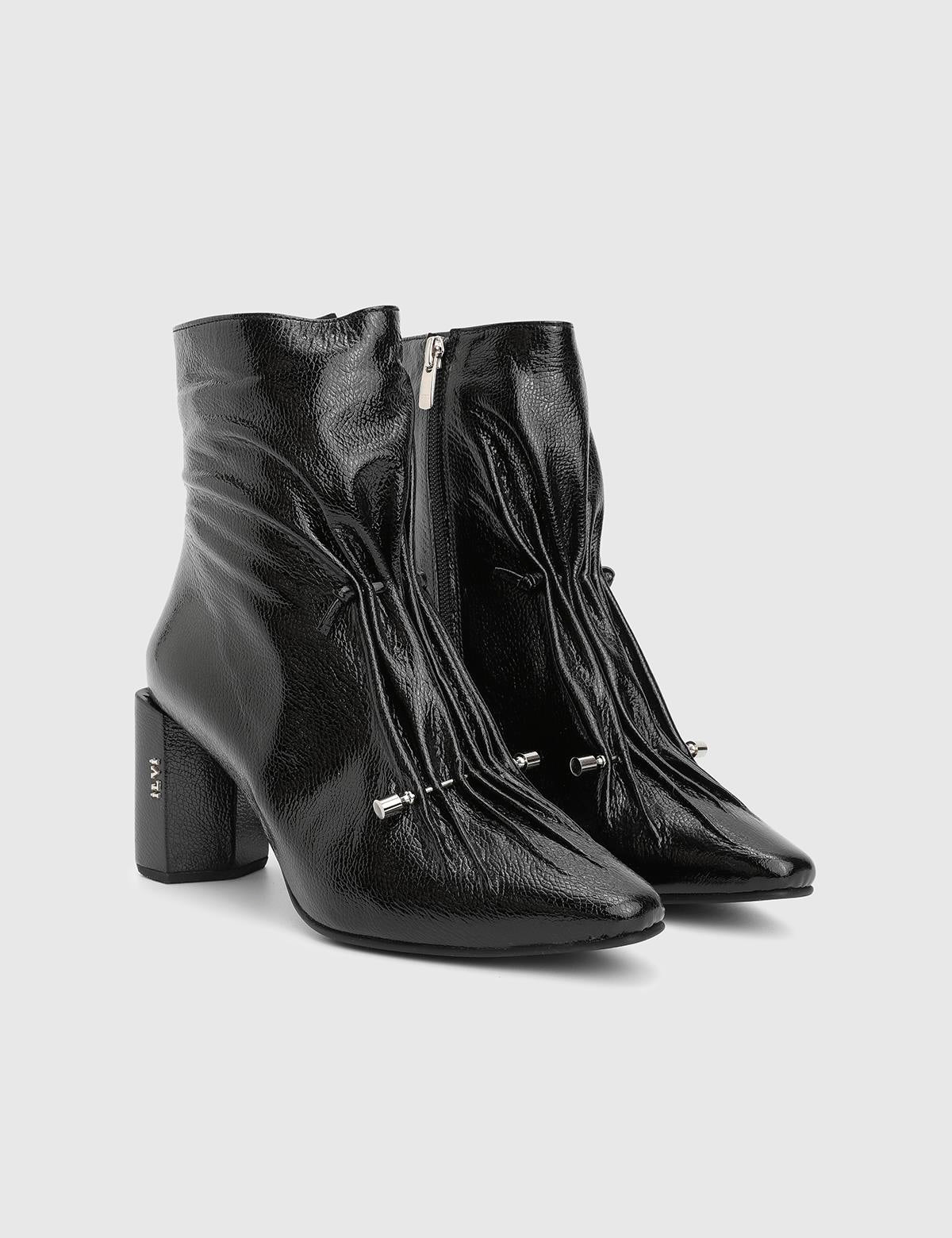 Moxy Black Wrinkled Patent Leather Women's Heeled Boot