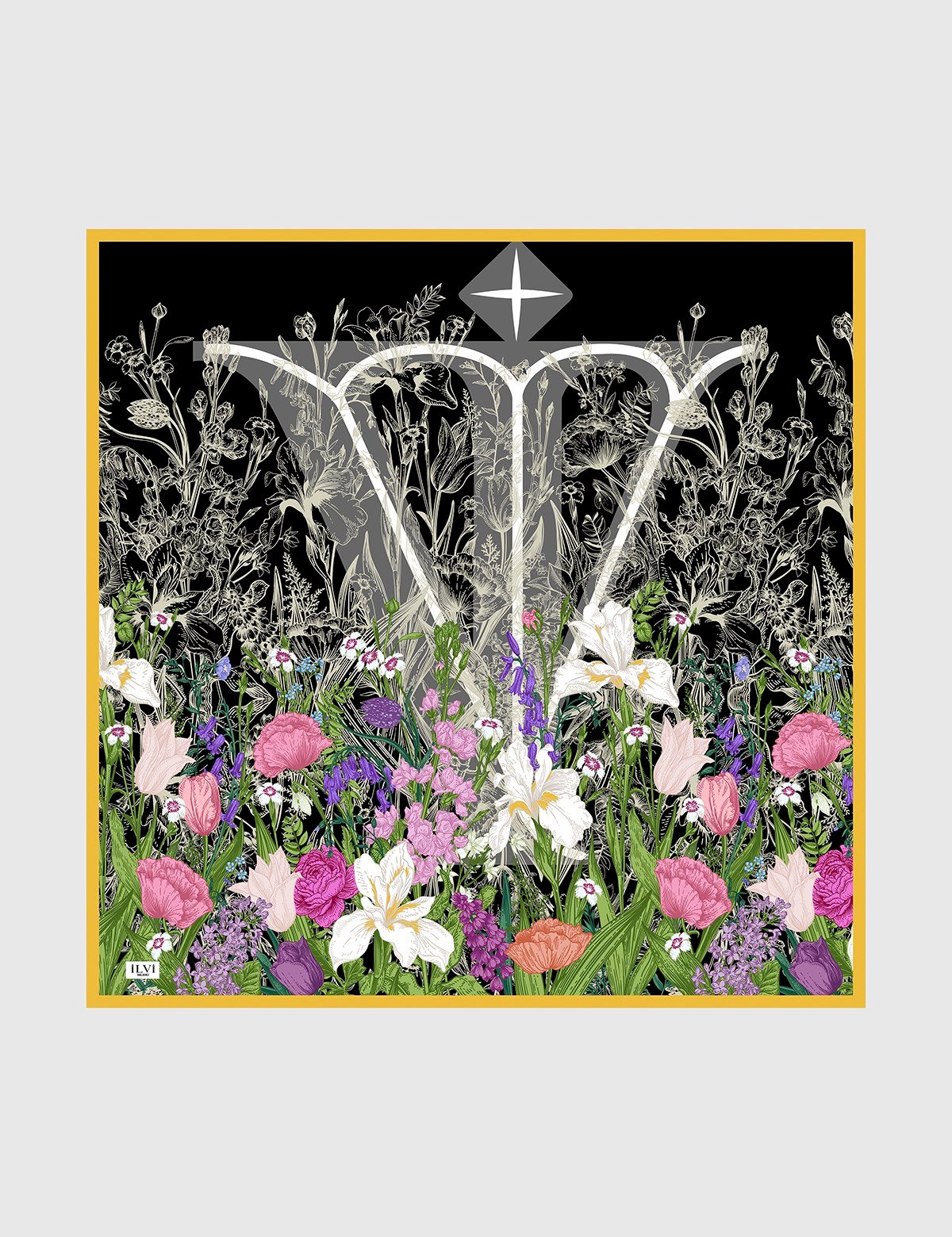 Navigli Black-White-Multicolor Silk Chiffon Women's Pareo