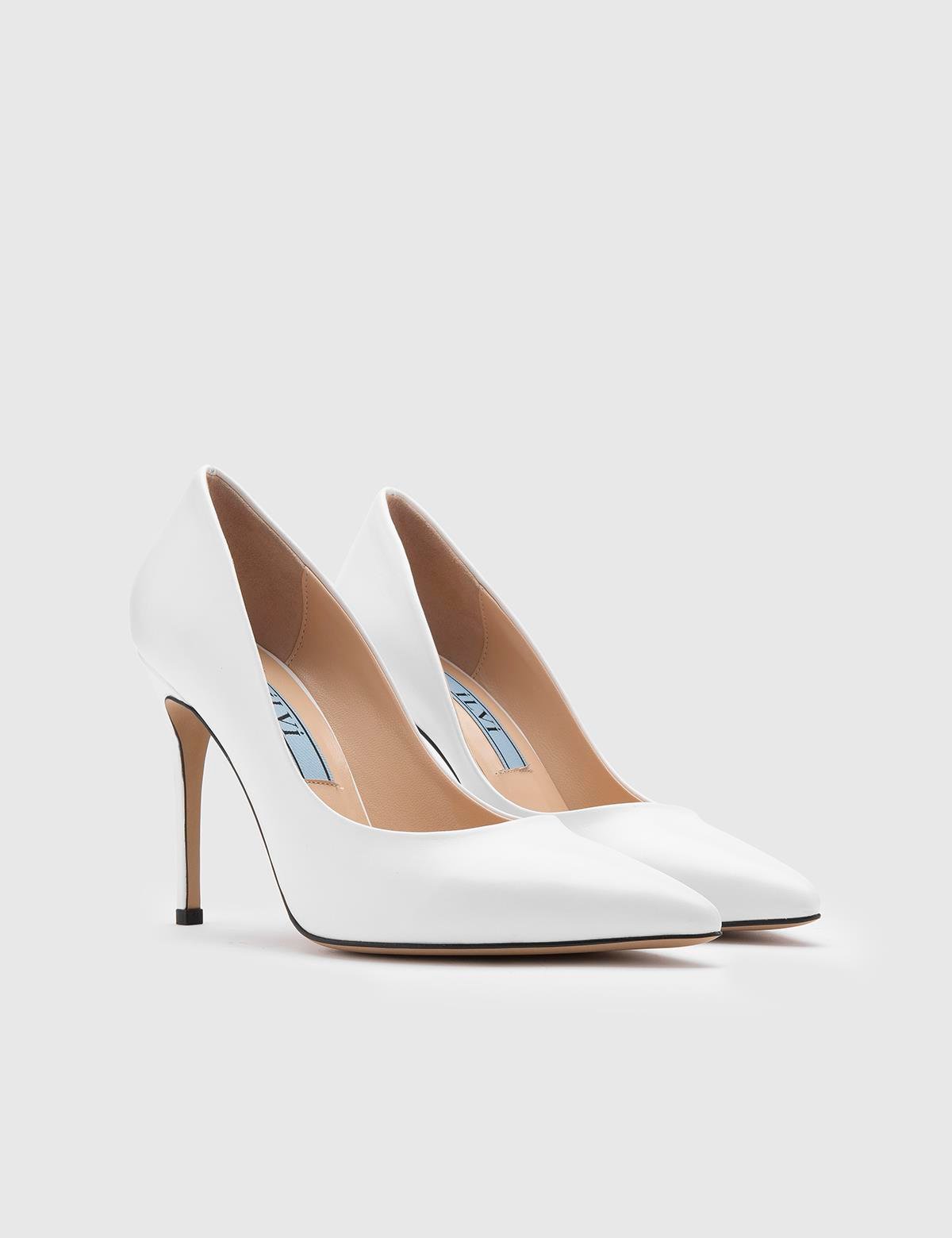 Nelli Weiße Leder-Stiletto-Pumps für Damen