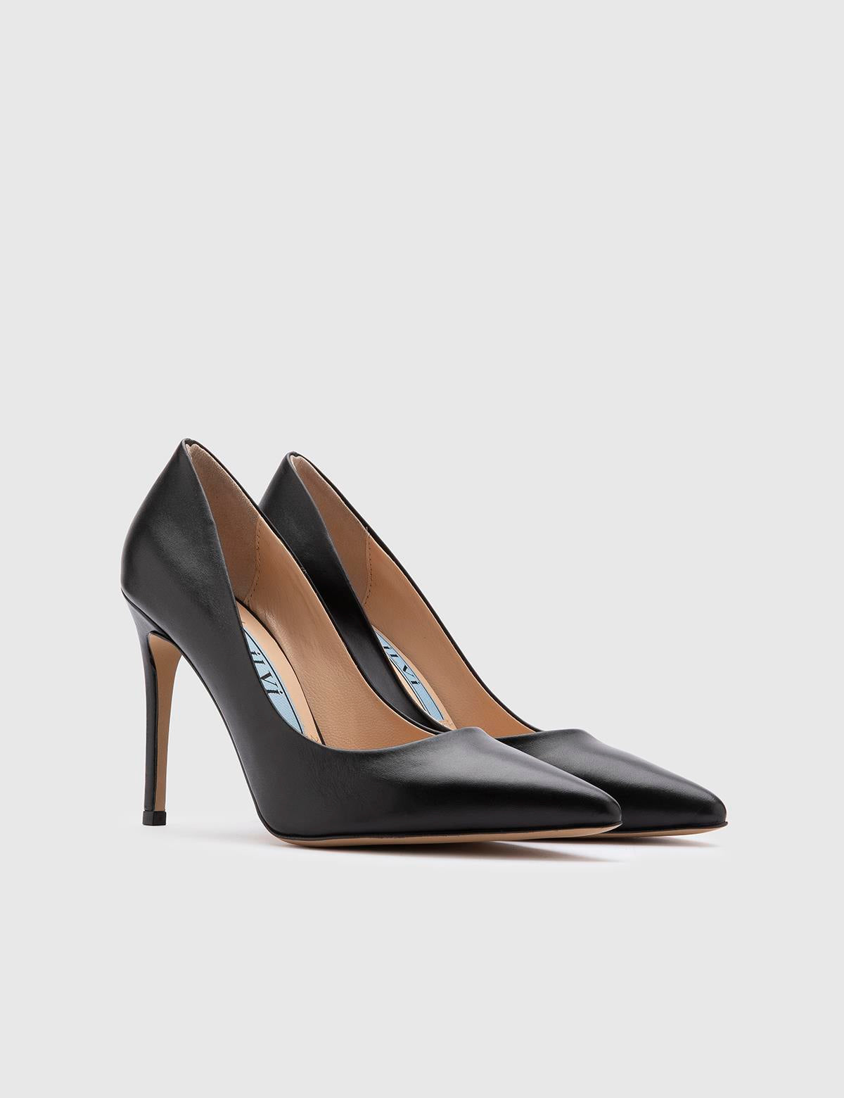 Nelli Schwarze Leder-Stiletto-Pumps für Damen