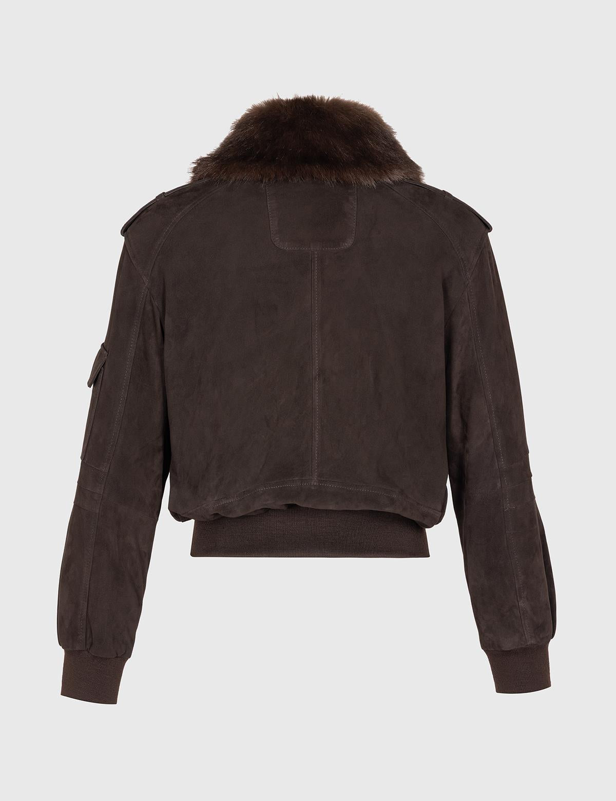 Neris Brown Suede Women's Leather Aviator Bomber Jacket